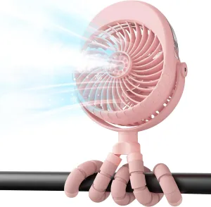 AMACOOL Portable Misting Stroller Fan, Rechargeable Mister Fan with Water Spray, 270Pivoting, Flexible Tripod Clip on Mist Cooling Fans for Disney Travel Beach Outdoor Car Seat Treadmill Golf Cart Octopus-shaped decorative fan