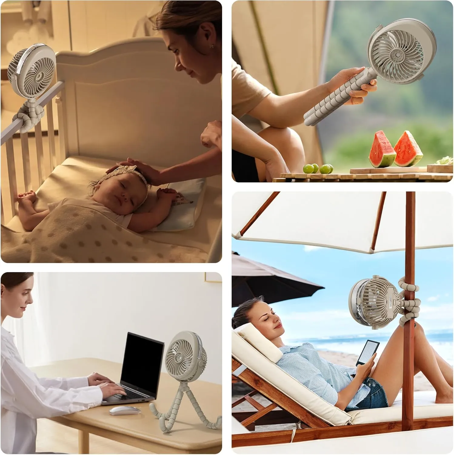 AMACOOL Portable Misting Stroller Fan, Rechargeable Mister Fan with Water Spray, 270Pivoting, Flexible Tripod Clip on Mist Cooling Fans for Disney Travel Beach Outdoor Car Seat Treadmill Golf Cart