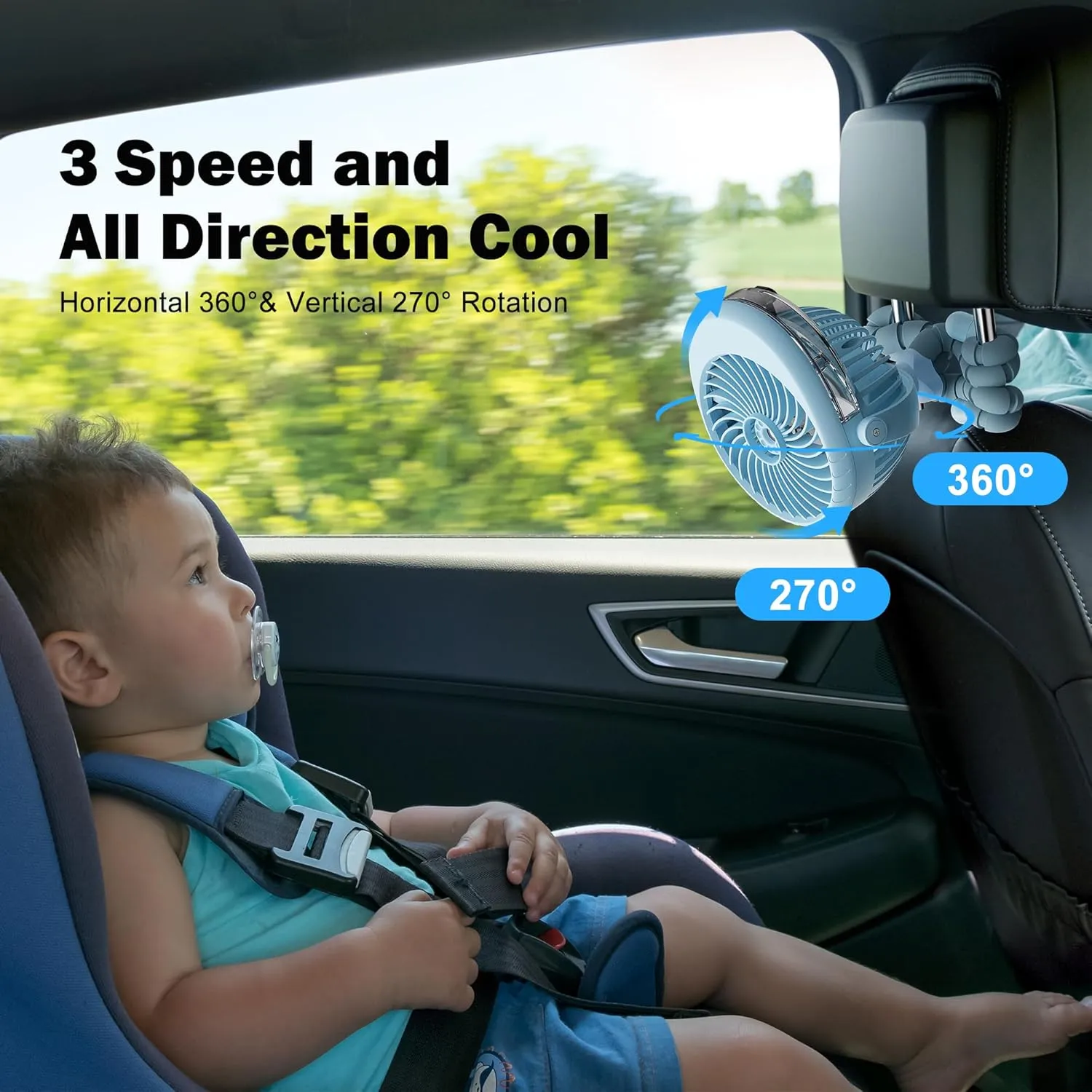 AMACOOL Portable Misting Stroller Fan, Rechargeable Mister Fan with Water Spray, 270Pivoting, Flexible Tripod Clip on Mist Cooling Fans for Disney Travel Beach Outdoor Car Seat Treadmill Golf Cart