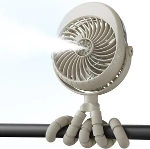 AMACOOL Portable Misting Stroller Fan, Rechargeable Mister Fan with Water Spray, 270Pivoting, Flexible Tripod Clip on Mist Cooling Fans for Disney Travel Beach Outdoor Car Seat Treadmill Golf Cart Octopus-shaped decorative fan