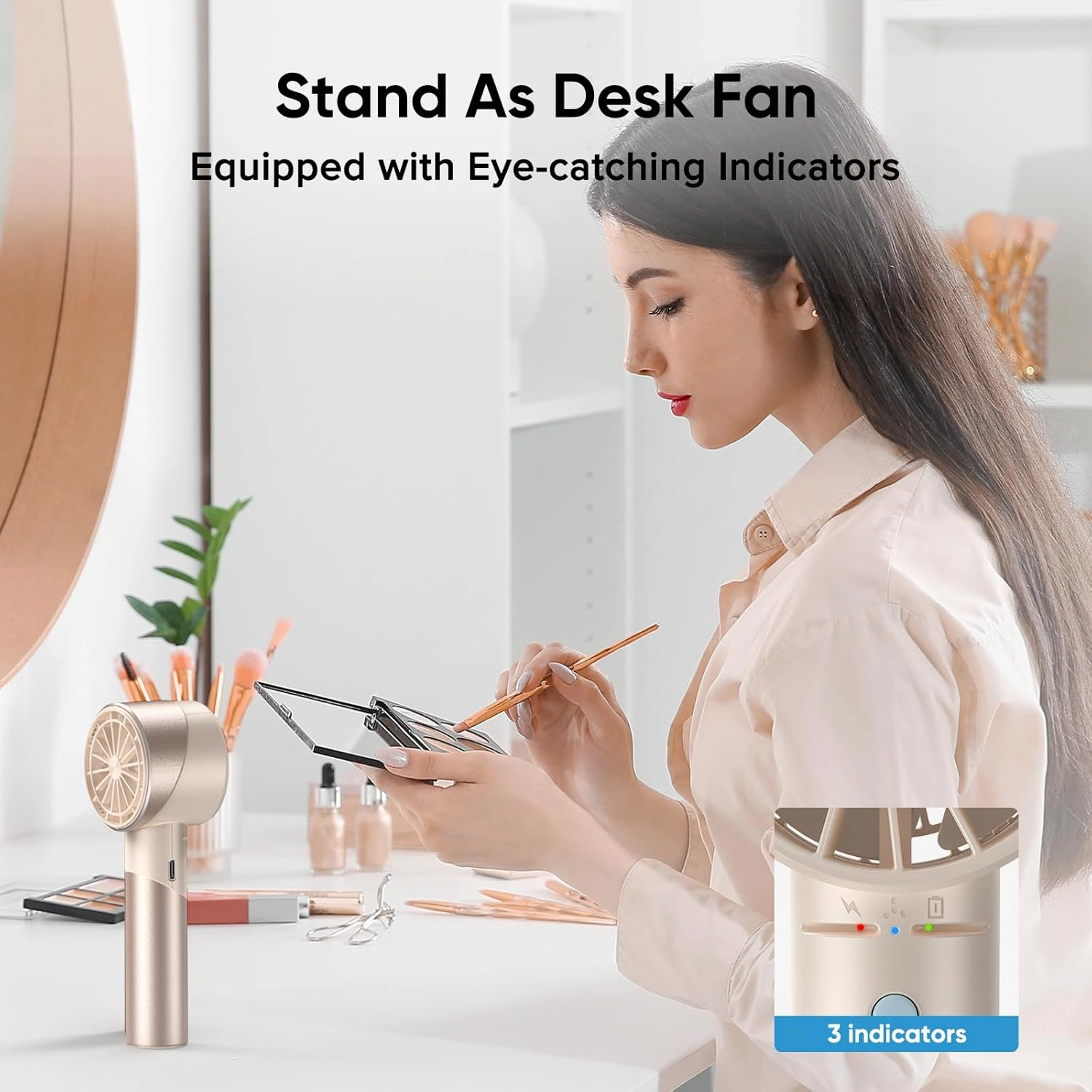 AMACOOL Mini Handheld Turbo Fan, 17Hrs Runtime, 4 Speeds, Cool Metal Body, Rechargeable Personal Hand Fan, Travel Essentials, Portable Pocket Fans for Girl Woman Man Makeup Camping-Beige