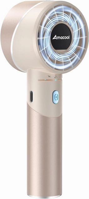 AMACOOL Mini Handheld Turbo Fan, 17Hrs Runtime, 4 Speeds, Cool Metal Body, Rechargeable Personal Hand Fan, Travel Essentials, Portable Pocket Fans for Girl Woman Man Makeup Camping-Beige Mini handheld fan for personal cooling