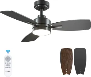 Amico Ceiling Fans with Lights, 36 inch Black Ceiling Fan with Light and Remote Control, Reversible, 3CCT, Dimmable, Noiseless, Small Ceiling Fan for Bedroom, Farmhouse, Indoor/Outdoor Use Fan with safety blade design