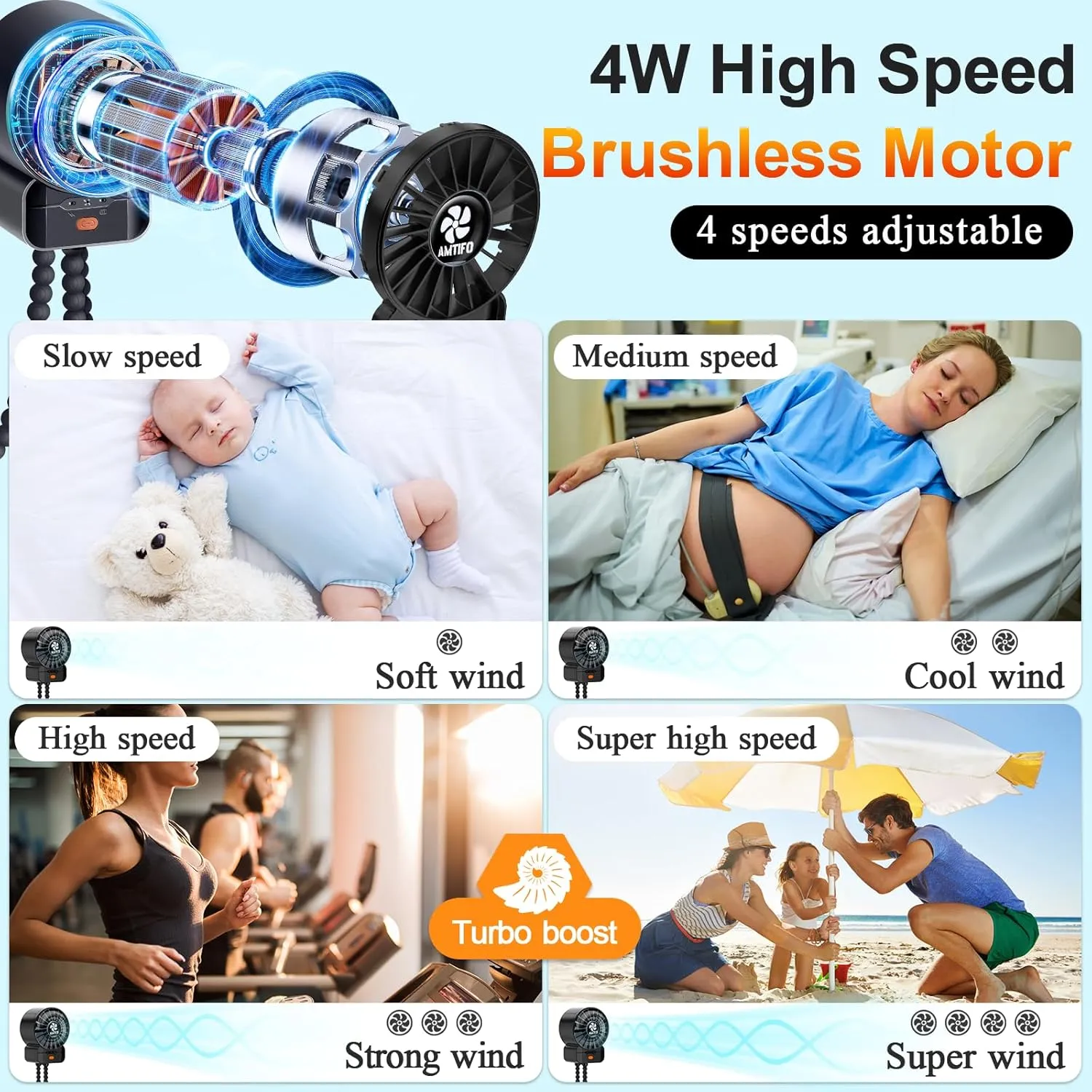 AMTIFO 2-Pack Stroller Fan for Baby: USB Rechargeable, Quiet, Adjustable & Portable - Ideal for Stroller, Crib, Car, Baby Gear - Up to 12 Hours Battery Life, Perfect for Hot Weather