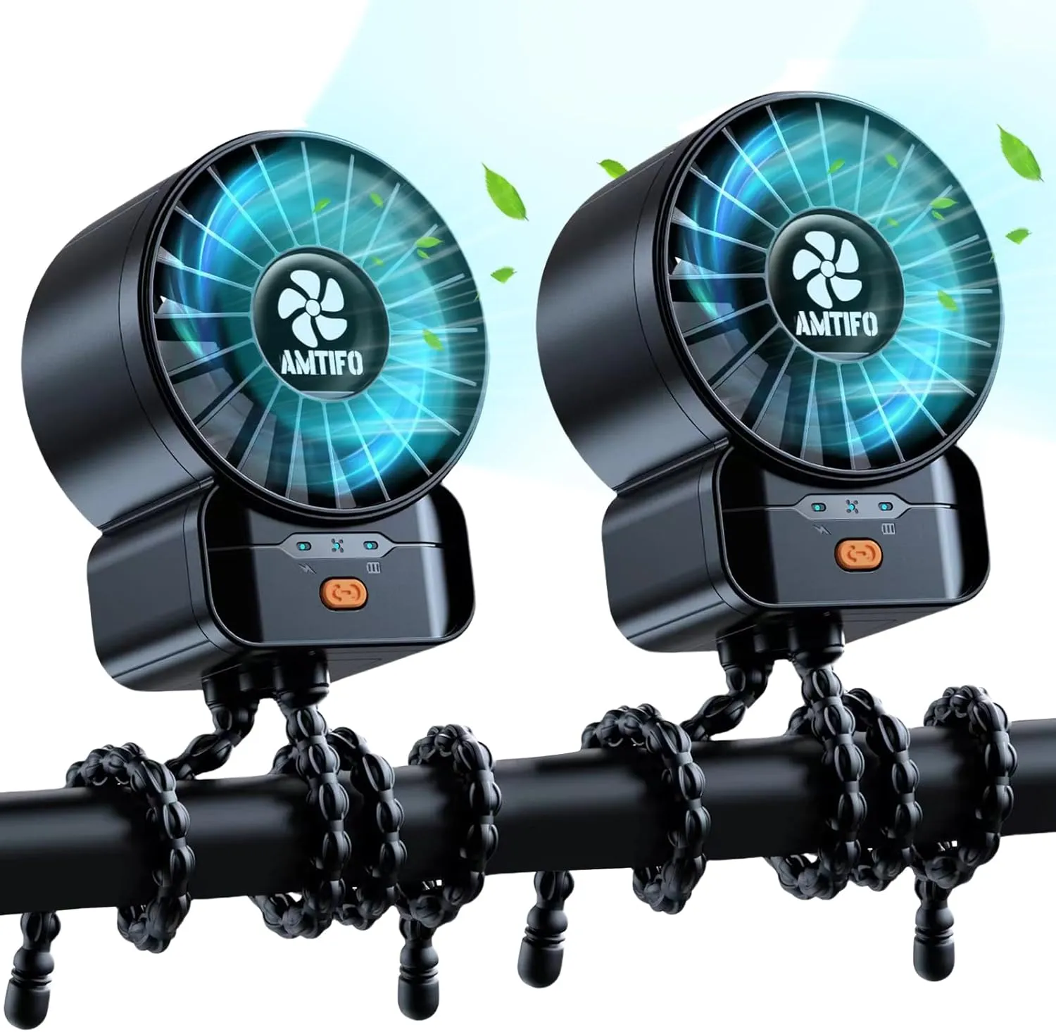 AMTIFO 2-Pack Stroller Fan for Baby: USB Rechargeable, Quiet, Adjustable & Portable - Ideal for Stroller, Crib, Car, Baby Gear - Up to 12 Hours Battery Life, Perfect for Hot Weather Rear-mounted fan for childrens safety