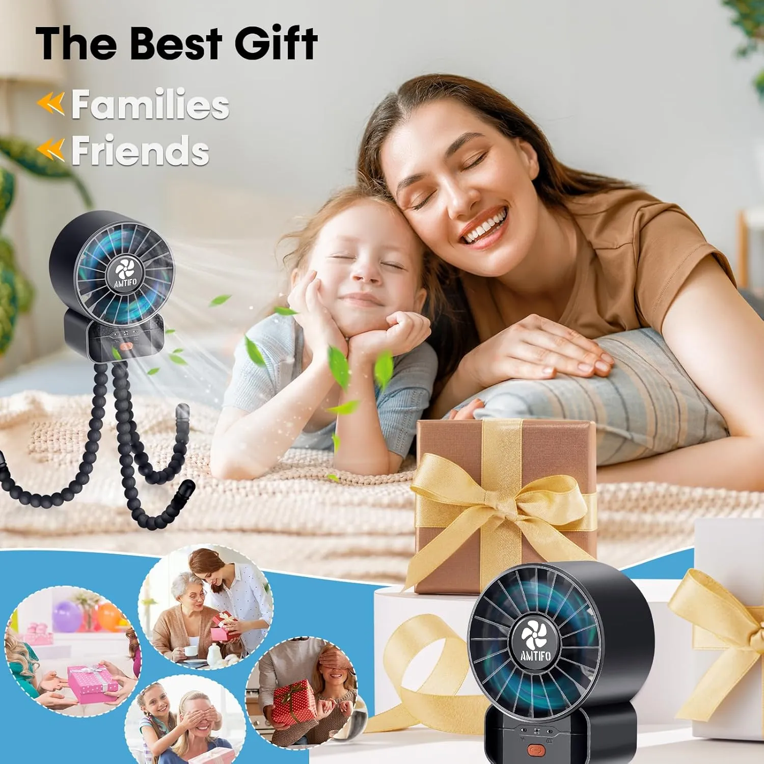 AMTIFO 2-Pack Stroller Fan for Baby: USB Rechargeable, Quiet, Adjustable & Portable - Ideal for Stroller, Crib, Car, Baby Gear - Up to 12 Hours Battery Life, Perfect for Hot Weather