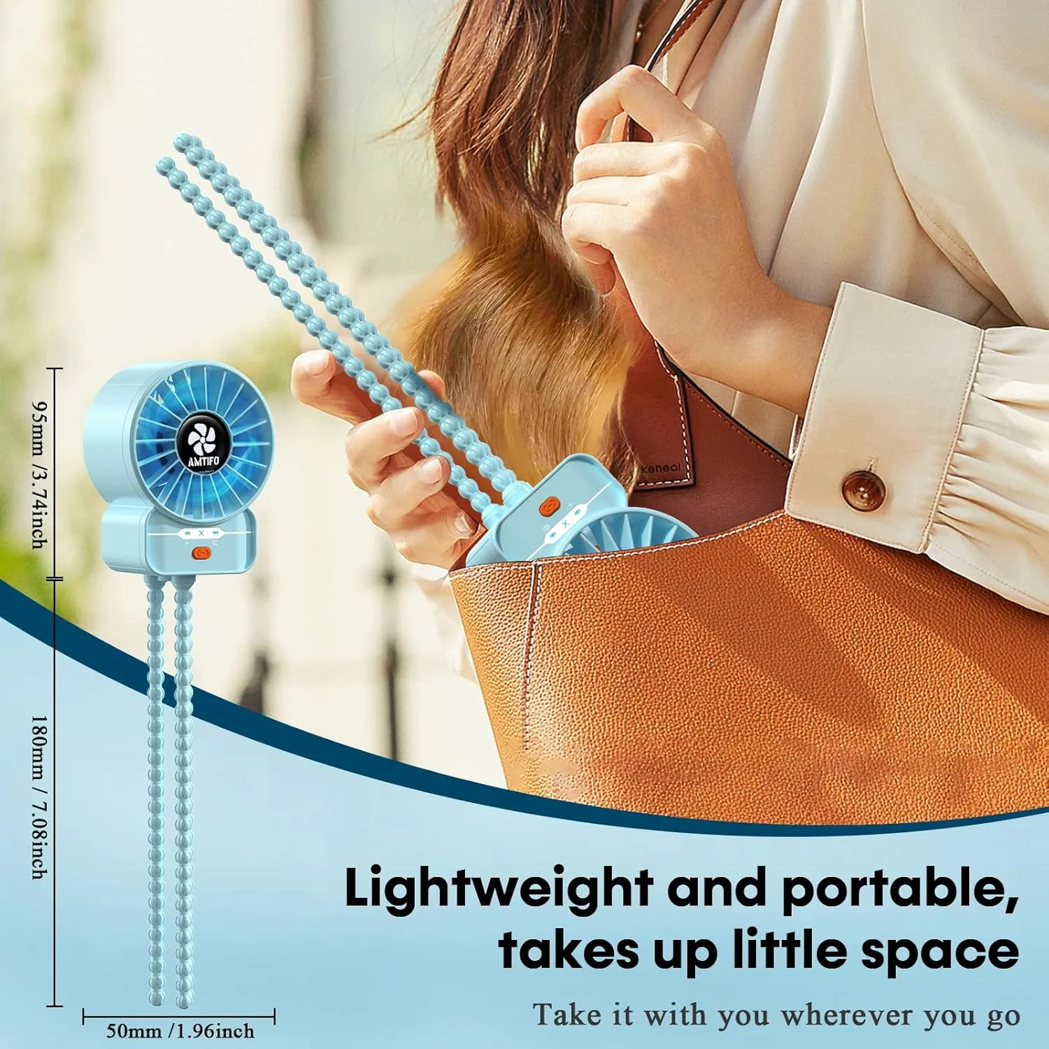 AMTIFO Blue Baby Fan - USB Rechargeable, Quiet, Adjustable Speed, Portable Cooling Fan for Baby Stroller, Car Seats, Nurseries, and Outdoor Activities - Long Battery Life, Turbo Airflow