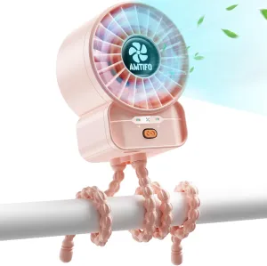 AMTIFO Pink Stroller Fan - USB Rechargeable, Quiet Cooling, 4 Adjustable Speeds, Portable Baby Fan for Strollers, Car Seats, Nurseries, Outdoor Use, Long-Lasting Battery Rear-mounted fan for childrens safety