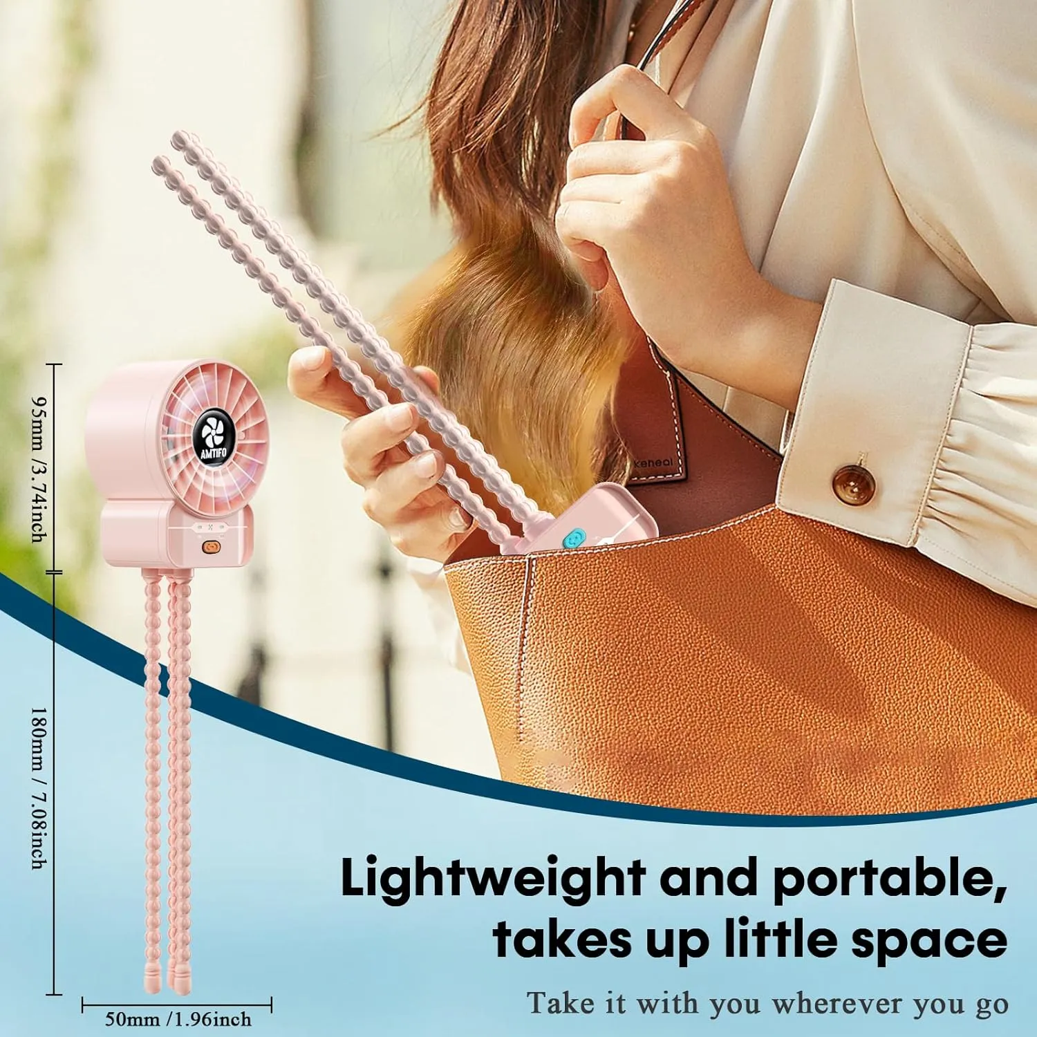 AMTIFO Pink Stroller Fan - USB Rechargeable, Quiet Cooling, 4 Adjustable Speeds, Portable Baby Fan for Strollers, Car Seats, Nurseries, Outdoor Use, Long-Lasting Battery