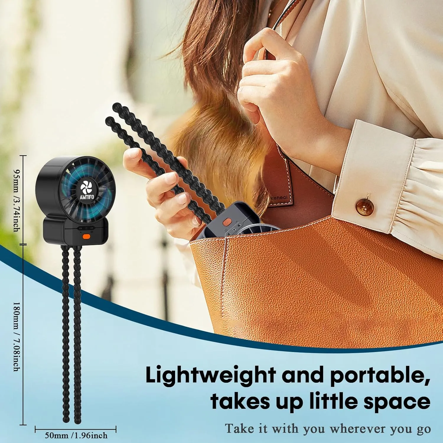 AMTIFO Portable Stroller Fan - 4-Speed Rechargeable USB Fan, Quiet Clip-on Baby Fans for Stroller Crib and Travel - Compact & Battery-Operated Cooling Fans for Baby Comfort on the Go