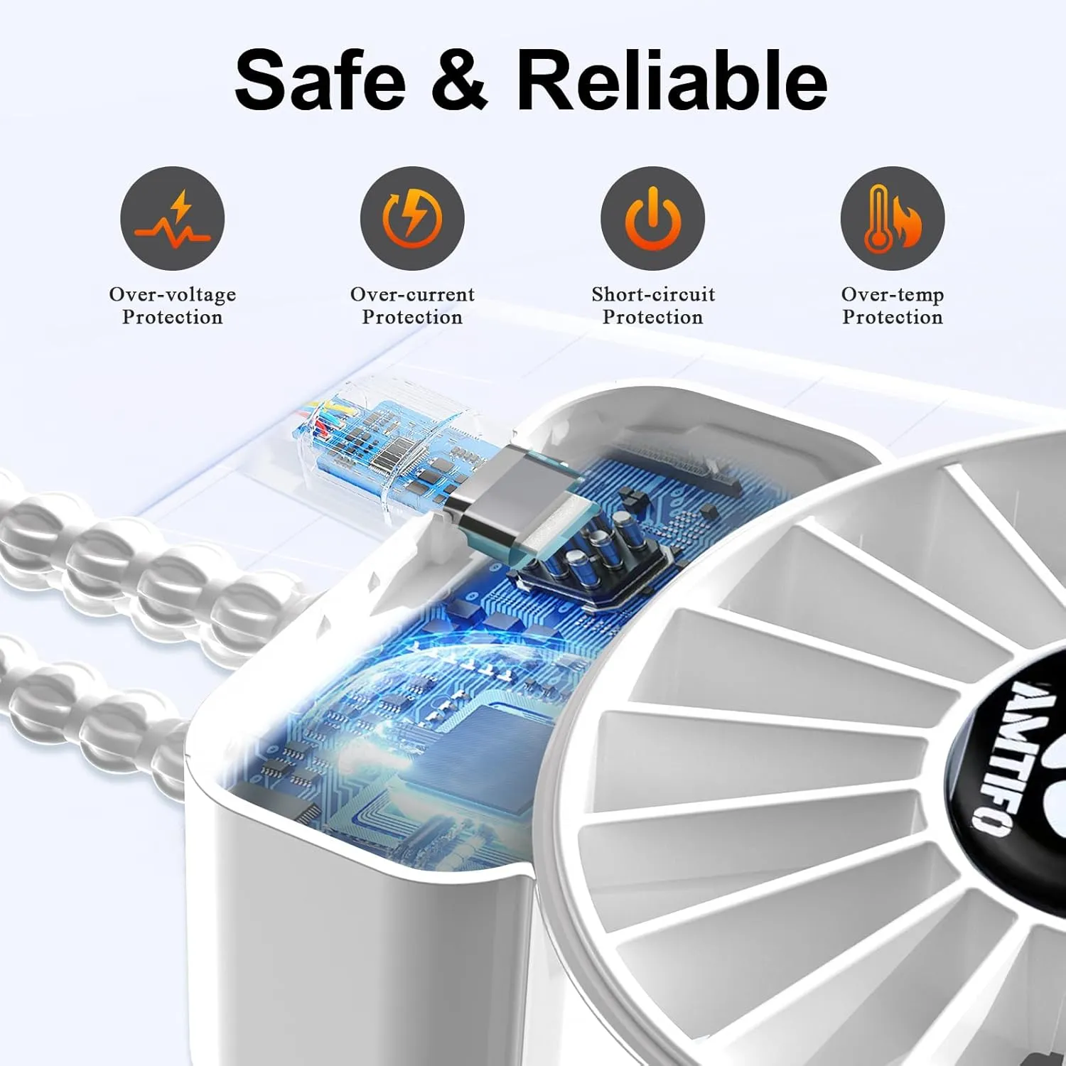 AMTIFO White Baby Fan - USB Rechargeable, Turbo Cooling, Quiet, Adjustable Speeds, Portable Stroller Fan for Babies, Car Seats, Nurseries, and Outdoor Activities, Long Battery Life