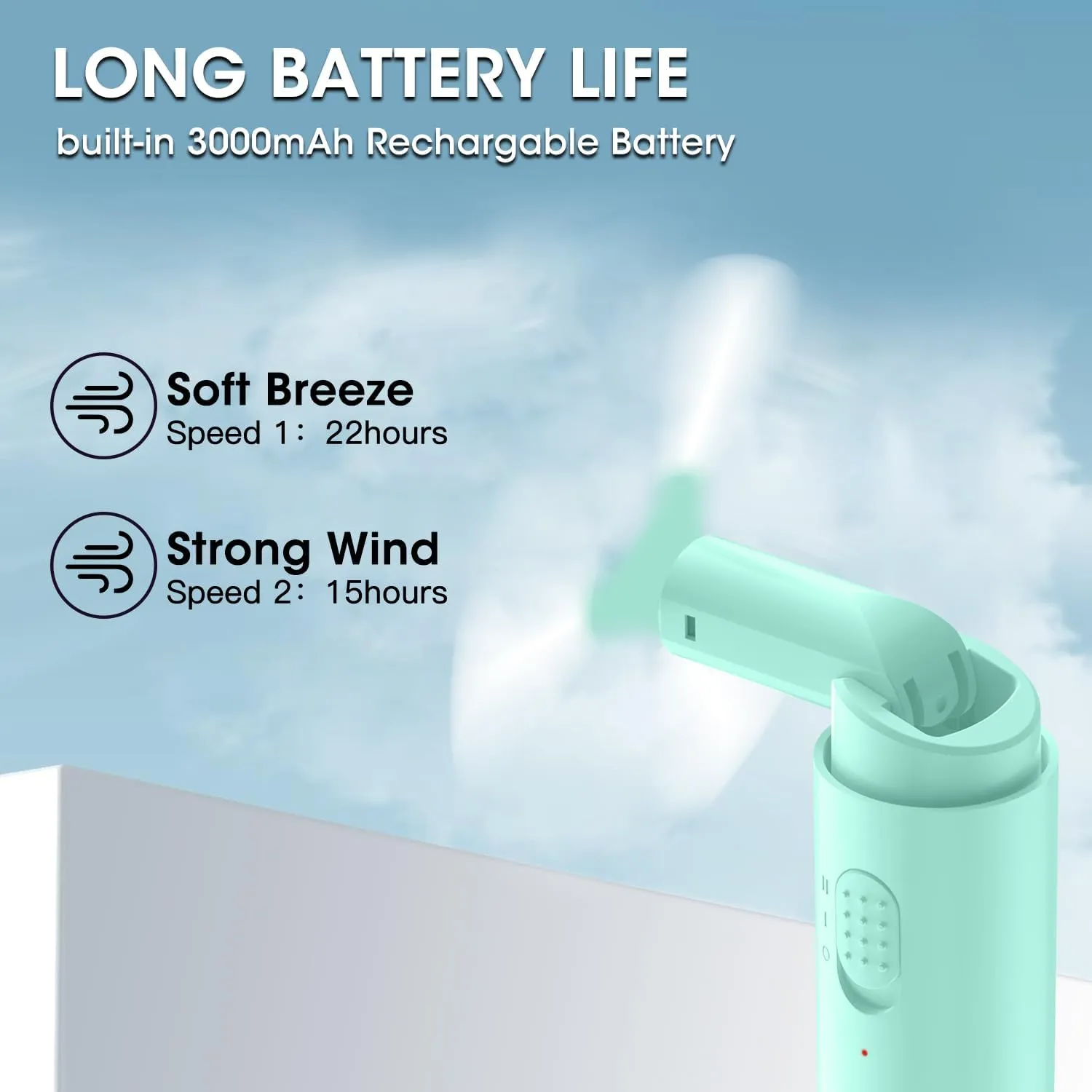 Andwing Handheld Fan Rechargeable, Mini Portable Fan Small Hand Fan, 3000mAh Battery Operated 22Hrs  Makeup Eyelash Fan Personal Fan Gifts for Women Girls Men Travel Indoor Outdoor (Green)