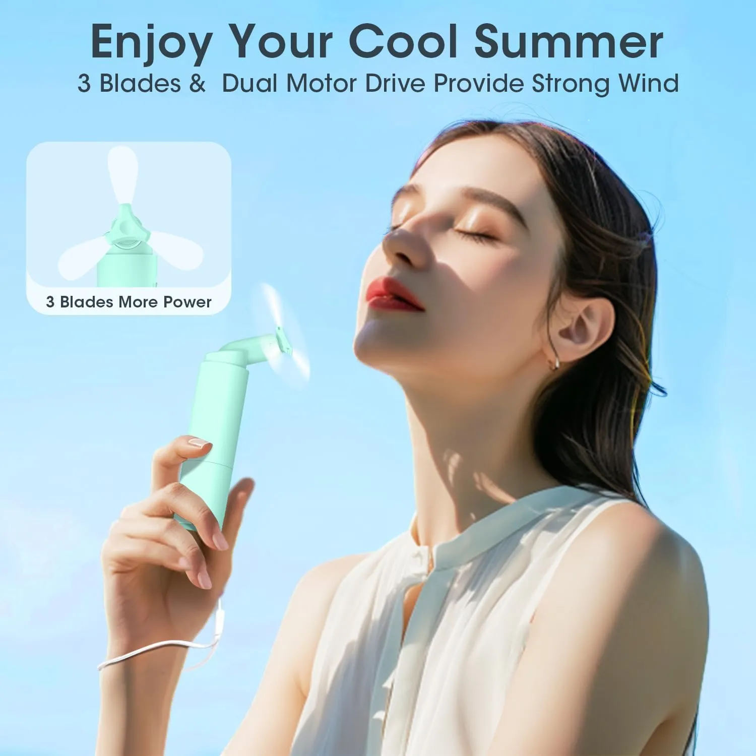 Andwing Handheld Fan Rechargeable, Mini Portable Fan Small Hand Fan, 3000mAh Battery Operated 22Hrs  Makeup Eyelash Fan Personal Fan Gifts for Women Girls Men Travel Indoor Outdoor (Green)