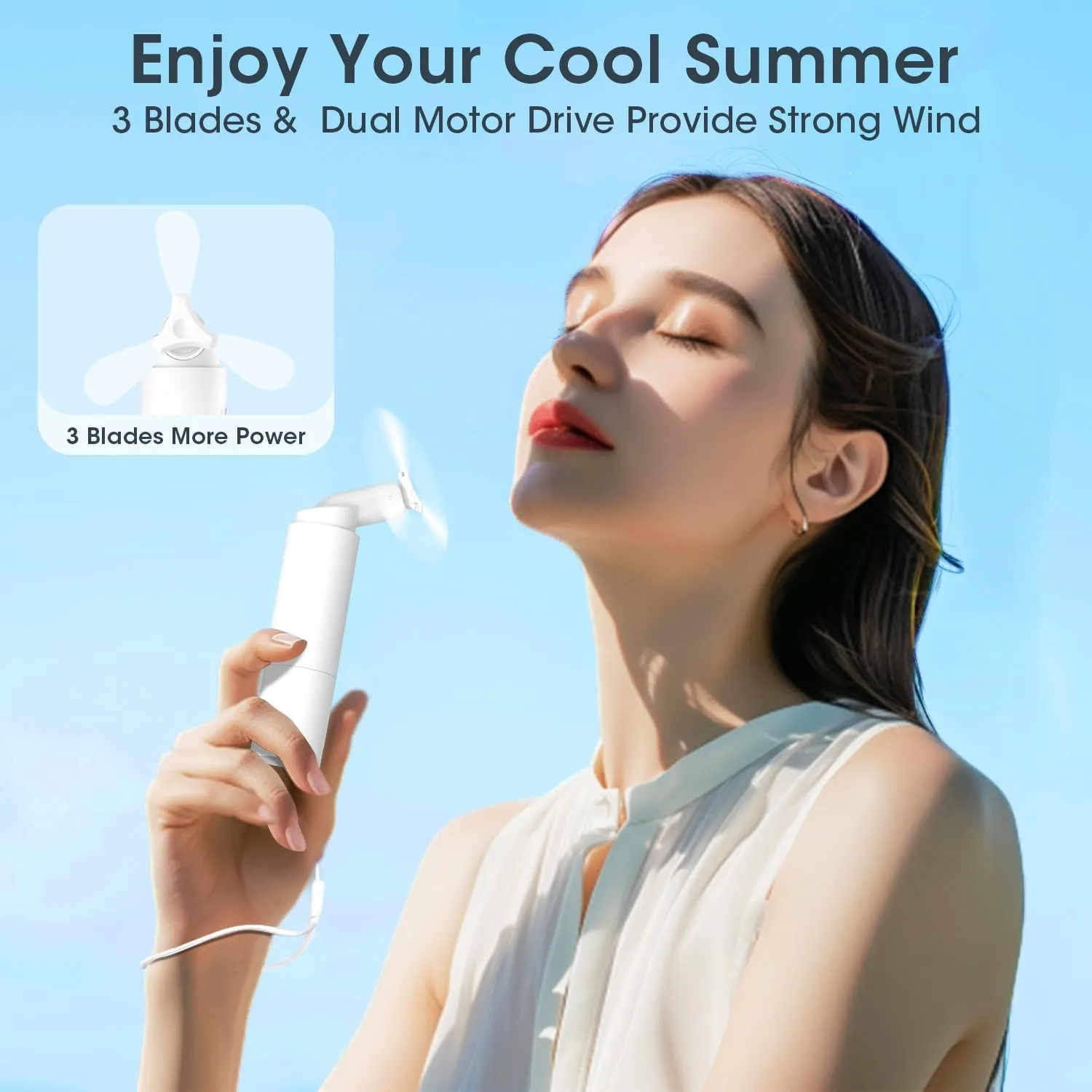 Andwing Handheld Mini Portable Fan, Rechargeable 3000mAh 22Hrs  Battery Operated Makeup Eyelash Personal Fan Gifts for Women Girls Men Travel Indoor Outdoor (White)