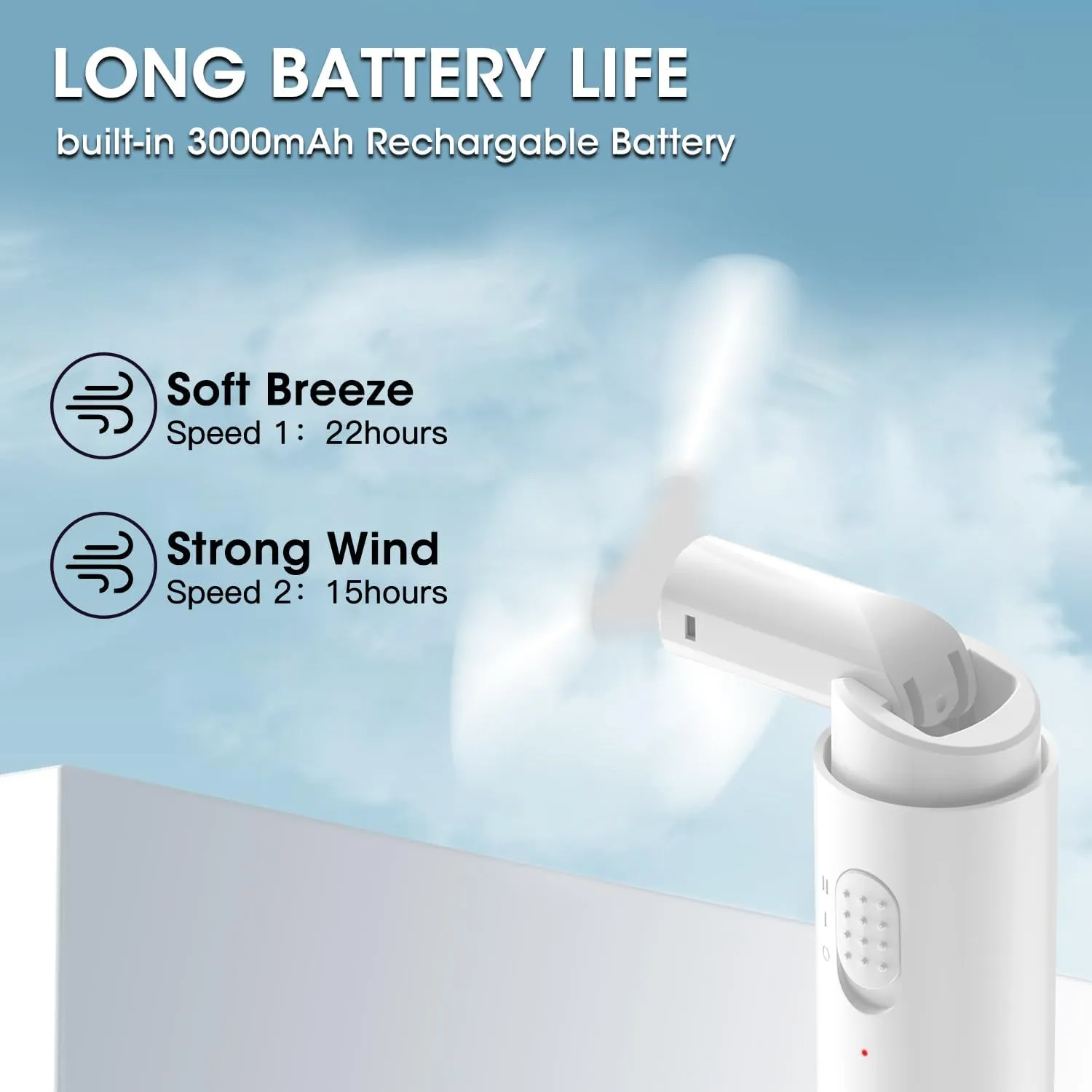 Andwing Handheld Mini Portable Fan, Rechargeable 3000mAh 22Hrs  Battery Operated Makeup Eyelash Personal Fan Gifts for Women Girls Men Travel Indoor Outdoor (White)