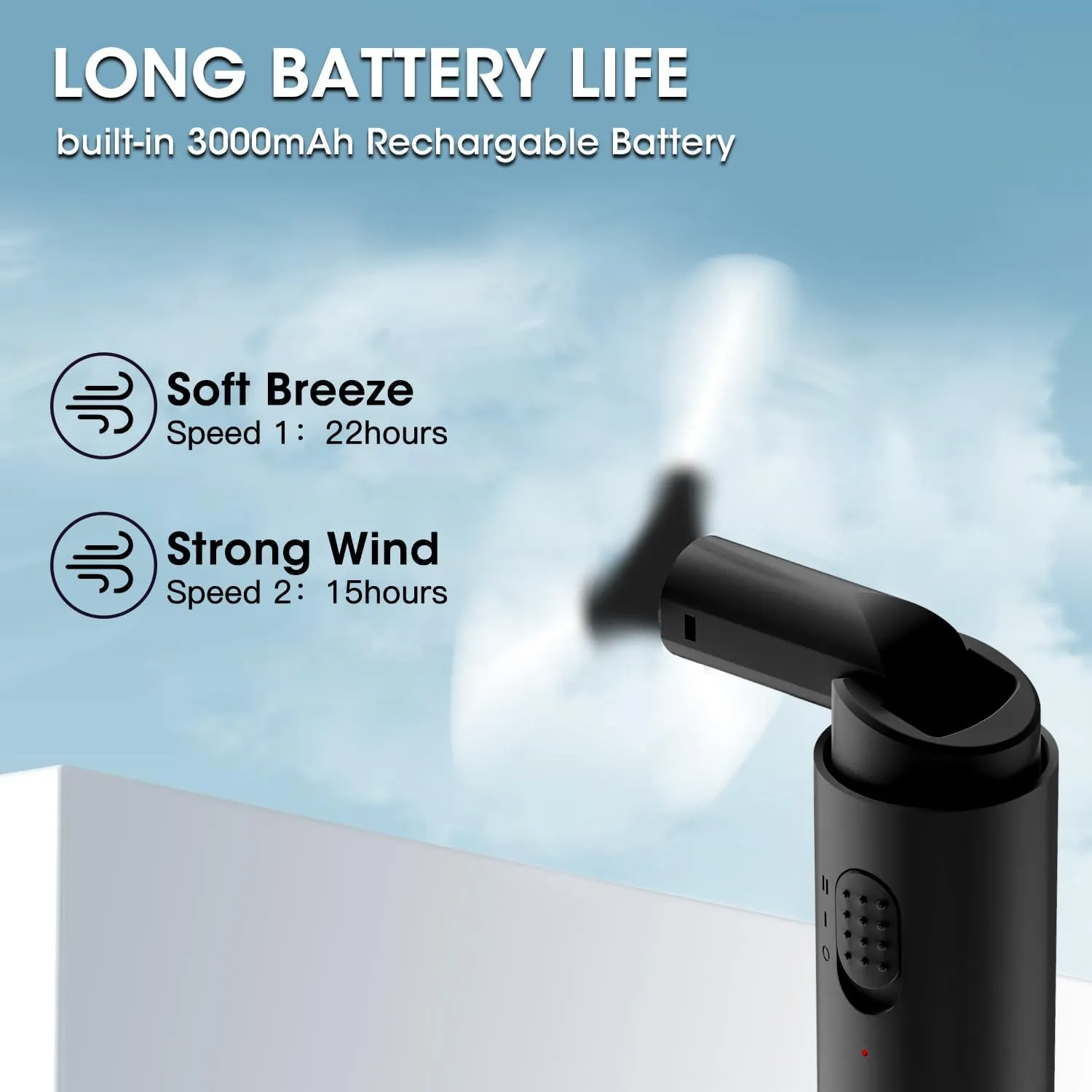 Andwing Mini Portable Fan, Rechargeable Hand Fan - 3000mAh Battery Operated, Up to 22Hrs  for Makeup, Eyelash, Personal Use - Gifts for Women, Girls, Men - Travel, Indoor, Outdoor (Black)
