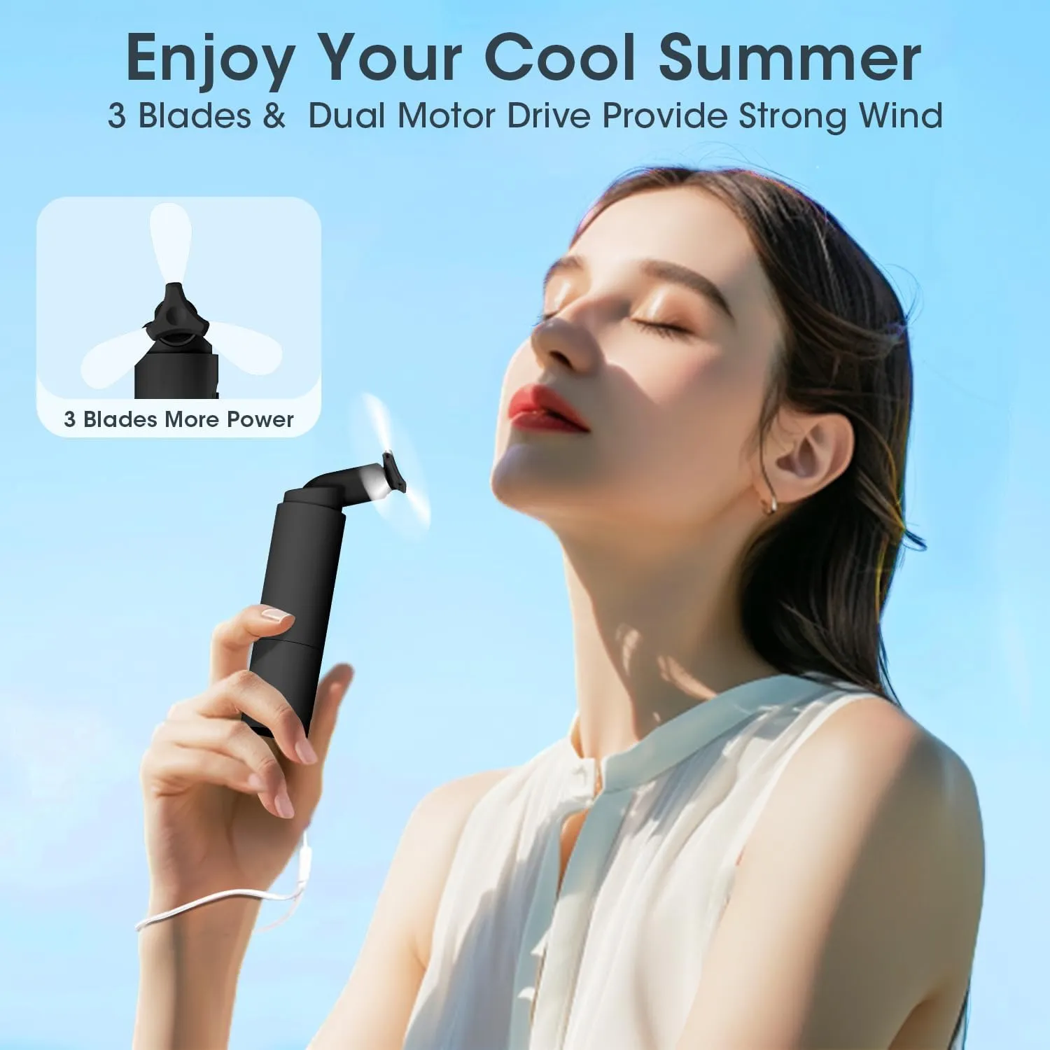 Andwing Mini Portable Fan, Rechargeable Hand Fan - 3000mAh Battery Operated, Up to 22Hrs  for Makeup, Eyelash, Personal Use - Gifts for Women, Girls, Men - Travel, Indoor, Outdoor (Black)