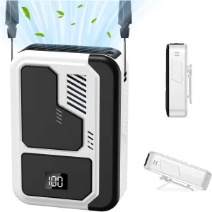 Andwing Portable Neck Fan Rechargeable 3 Speeds Personal Fan, 4-in-1 Portable Waist Fan, Hands-Free Waist Clip for Work Outdoor Travel (White) Waist-mounted portable fan for outdoor use