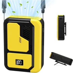 Andwing Portable Neck Fan Rechargeable 3 Speeds Personal Fan, 4-in-1 Portable Waist Fan, Hands-Free Waist Clip for Work Outdoor Travel (Yellow) Waist-mounted portable fan for outdoor use