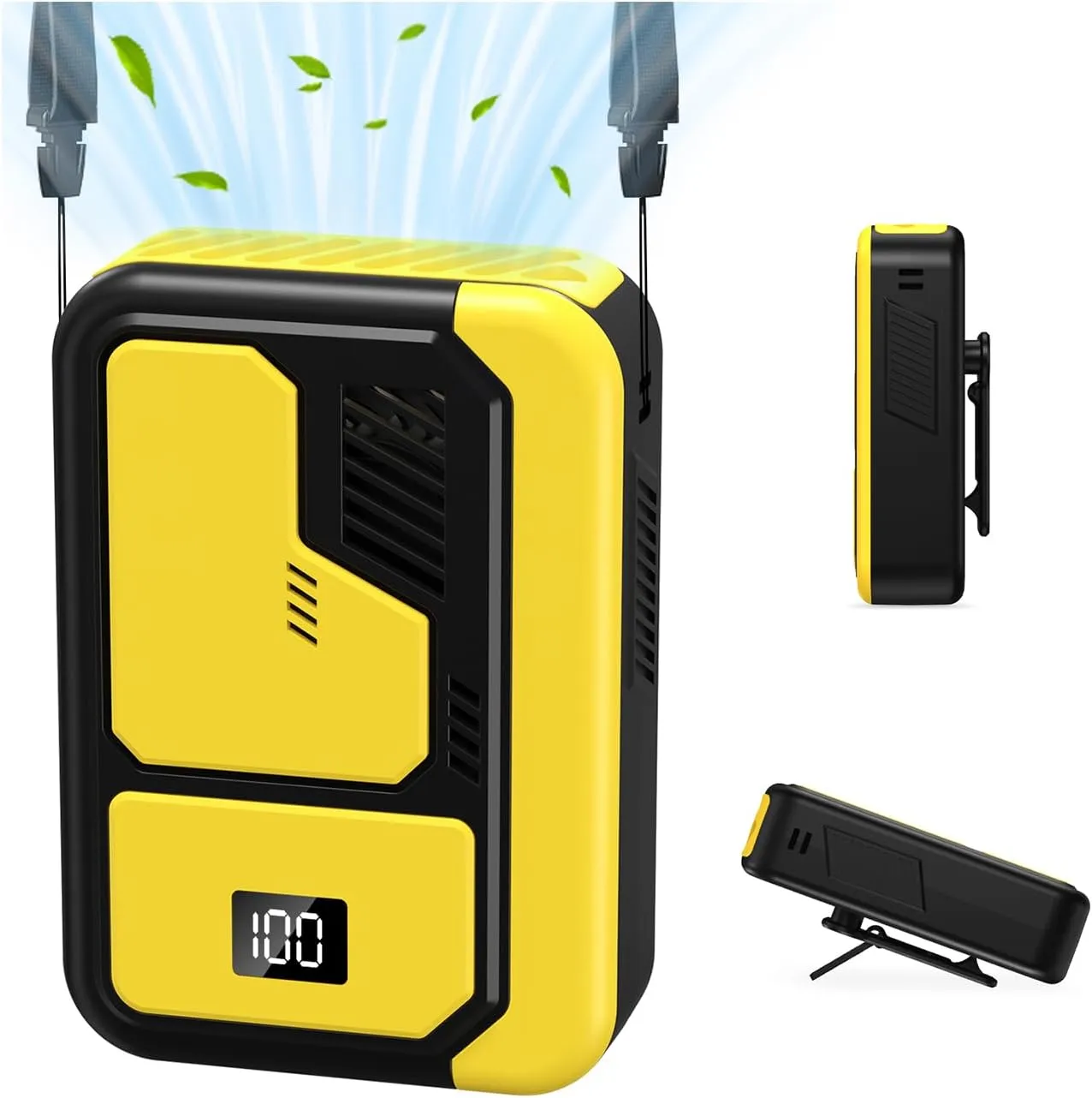 Andwing Portable Neck Fan Rechargeable 3 Speeds Personal Fan, 4-in-1 Portable Waist Fan, Hands-Free Waist Clip for Work Outdoor Travel (Yellow) Waist-mounted portable fan for outdoor use
