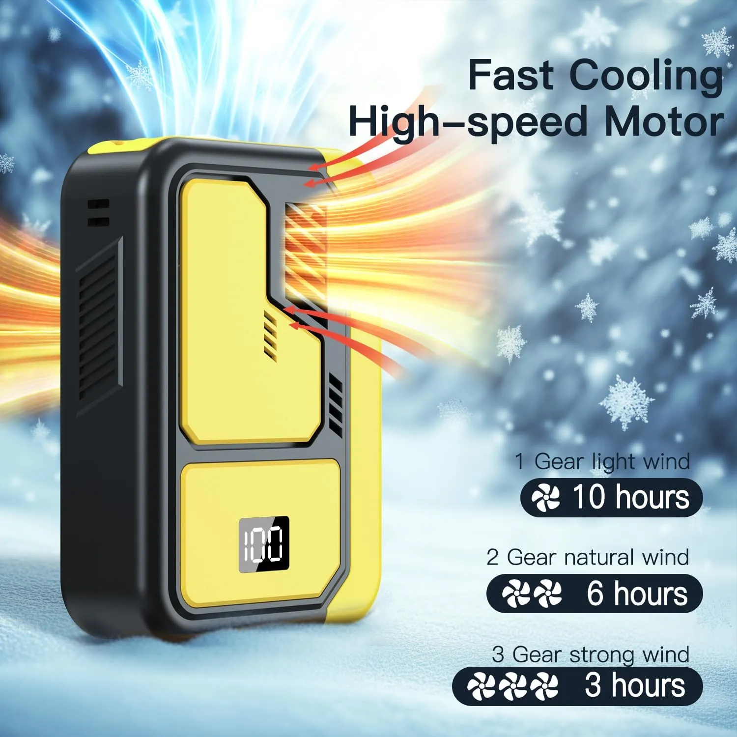 Andwing Portable Neck Fan Rechargeable 3 Speeds Personal Fan, 4-in-1 Portable Waist Fan, Hands-Free Waist Clip for Work Outdoor Travel (Yellow)