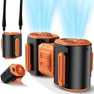 Andwing Portable Waist Fan Rechargeable, Detachable Dual Motors Personal Fans 5 Speeds 20000RPM Strong Airflow, 10000mAh 24H Runtime, Portable Neck Fan, Waist Belt Clip Fan (Black&Orange) Waist-mounted portable fan for outdoor use