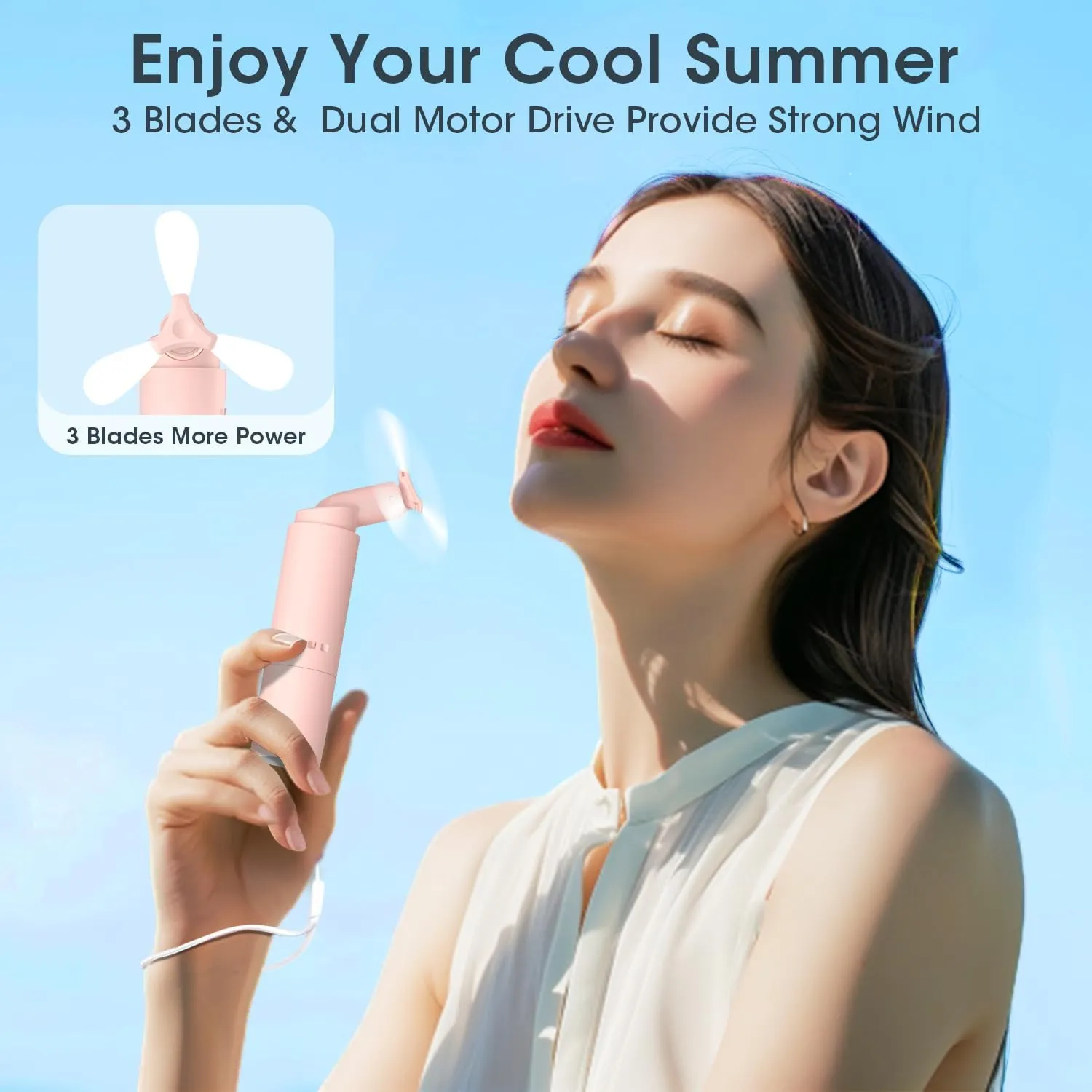 Andwing Rechargeable Mini Portable Hand Fan, 3000mAh Battery operated, 22  Hrs, Makeup Eyelash Fan, Personal Gift for Women, Girls, Men, Travel, Indoor, Outdoor (Pink)