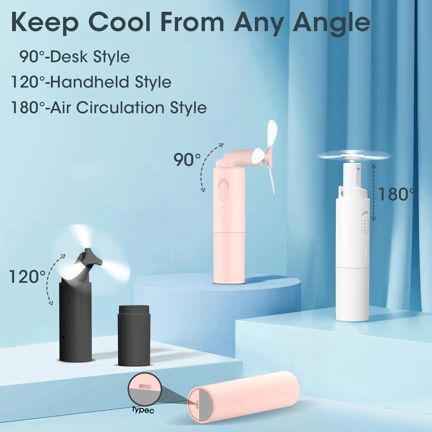 Andwing Rechargeable Mini Portable Hand Fan, 3000mAh Battery operated, 22  Hrs, Makeup Eyelash Fan, Personal Gift for Women, Girls, Men, Travel, Indoor, Outdoor (Pink)