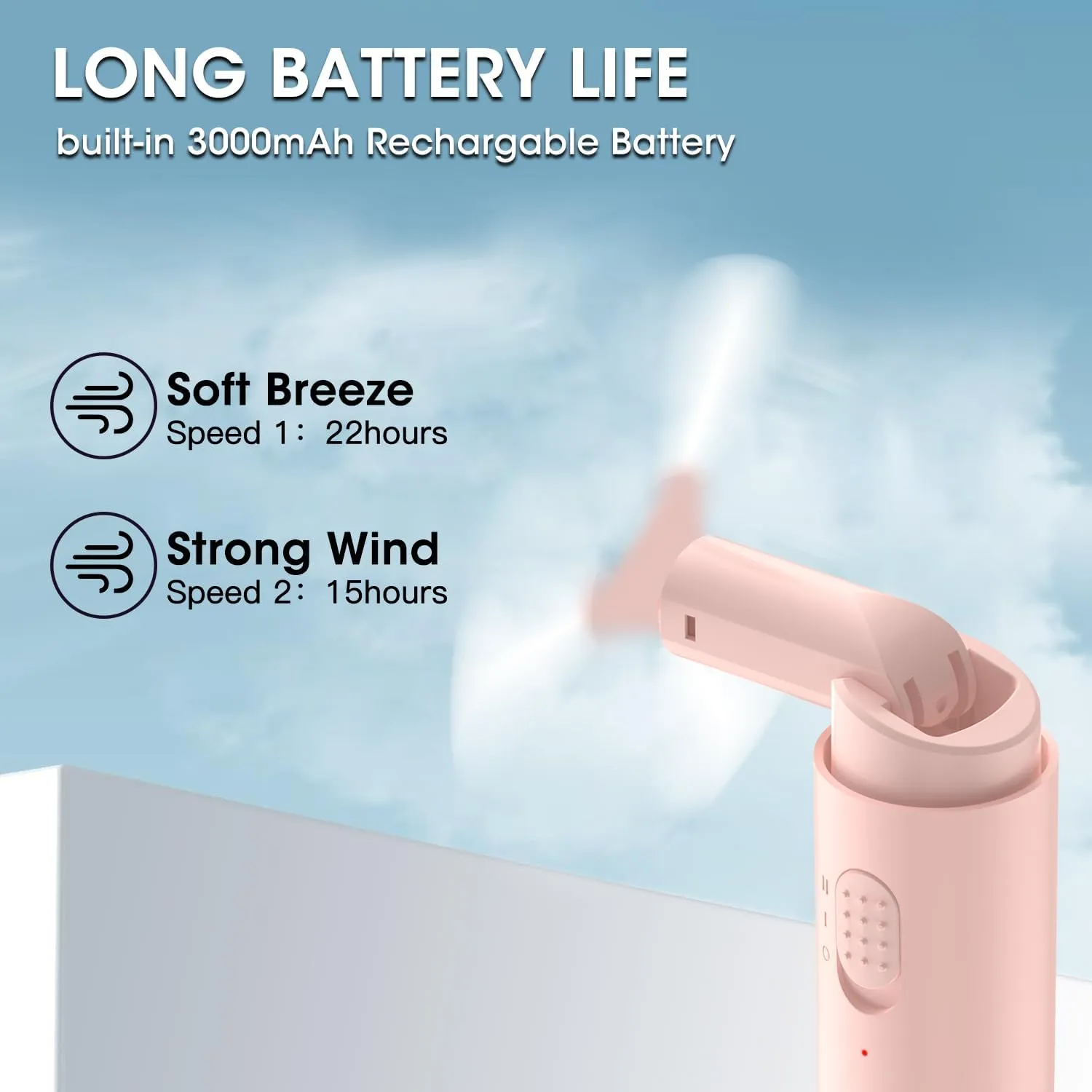 Andwing Rechargeable Mini Portable Hand Fan, 3000mAh Battery operated, 22  Hrs, Makeup Eyelash Fan, Personal Gift for Women, Girls, Men, Travel, Indoor, Outdoor (Pink)