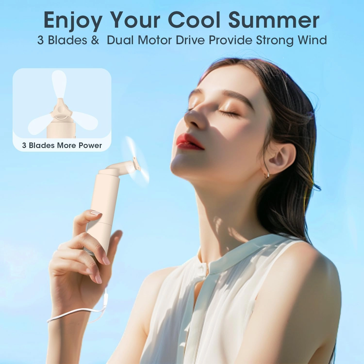 Andwing Handheld Mini Fan USB Rechargeable Portable Fan (Beige)