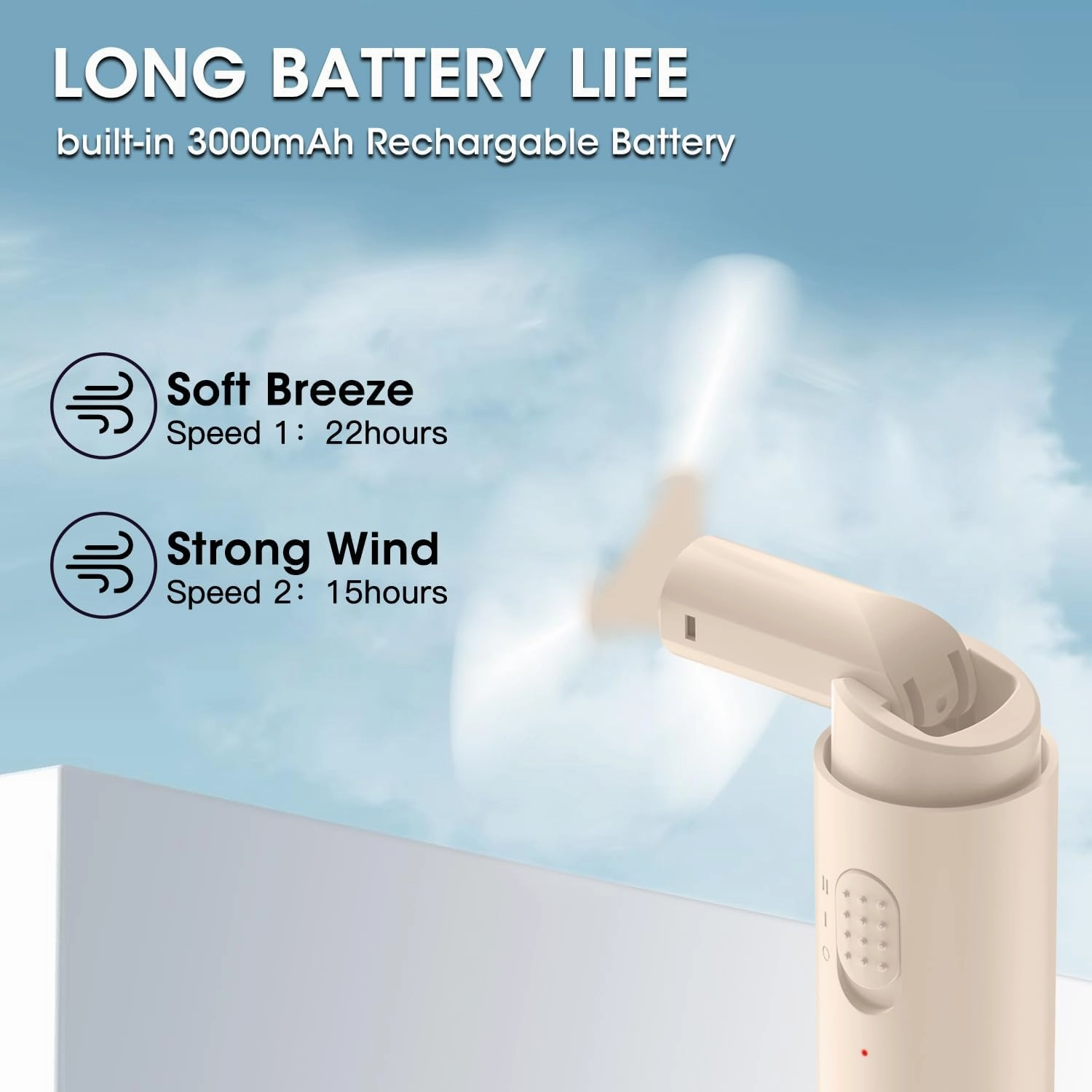 Andwing Handheld Mini Fan USB Rechargeable Portable Fan (Beige)