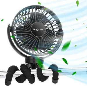 AngLink Baby Stroller Fan - 5000mAh Battery Operated USB Rechargeable Portable Fans with Flexible Tripod for Car Seat, Bed, Travel, Office, Bedroom, Bike, Kids | Black Rear-mounted fan for childrens safety