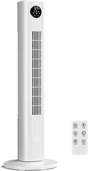 Antarctic Star 35-inch Tower Fan Portable Electric 85 Oscillating Fan Quiet Cooling Remote Control Standing Bladeless Floor Fans 3 Speeds Wind Modes 12h Timer Bedroom Office, White Tower bladeless fan for modern homes
