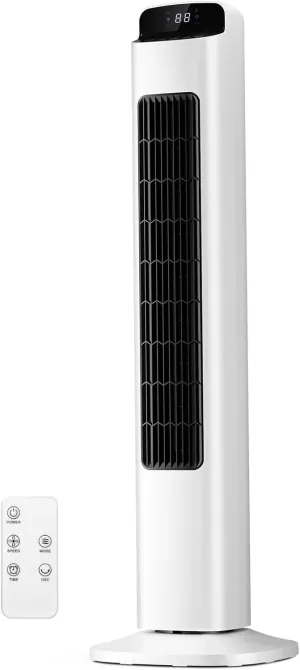 Antarctic Star Portable Tower Fan, 80Oscillation Fan, with Remote Control, Standing Bladeless Fan, 12H Timer, 5 Speeds and 3 Modes, Quiet Cooling for Bedroom and Living Room, White Tower bladeless fan for modern homes
