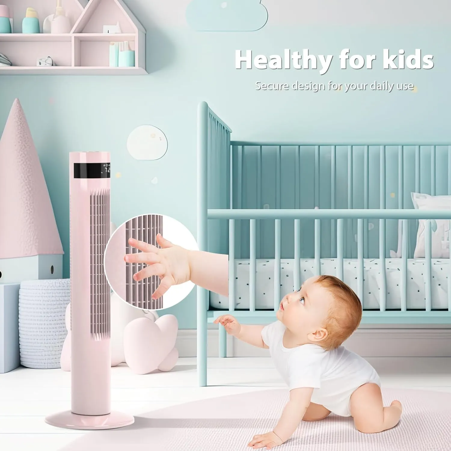 Antarctic Star Tower Fan Portable Floor Fans 85Oscillating Fan 36'' Quiet Cooling 12H Timer Remote Control Standing Bladeless Electric 3 Speeds Wind 3 Modes Bedroom Office(36 inch, Pink)