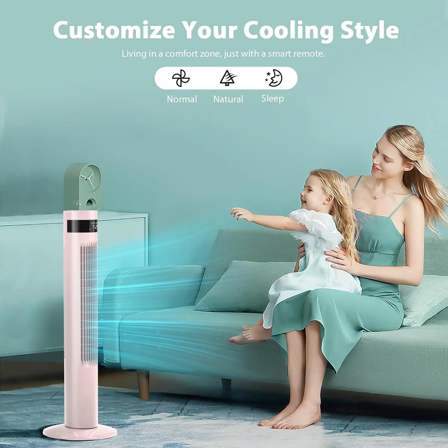 Antarctic Star Tower Fan Portable Floor Fans 85Oscillating Fan 36'' Quiet Cooling 12H Timer Remote Control Standing Bladeless Electric 3 Speeds Wind 3 Modes Bedroom Office(36 inch, Pink)