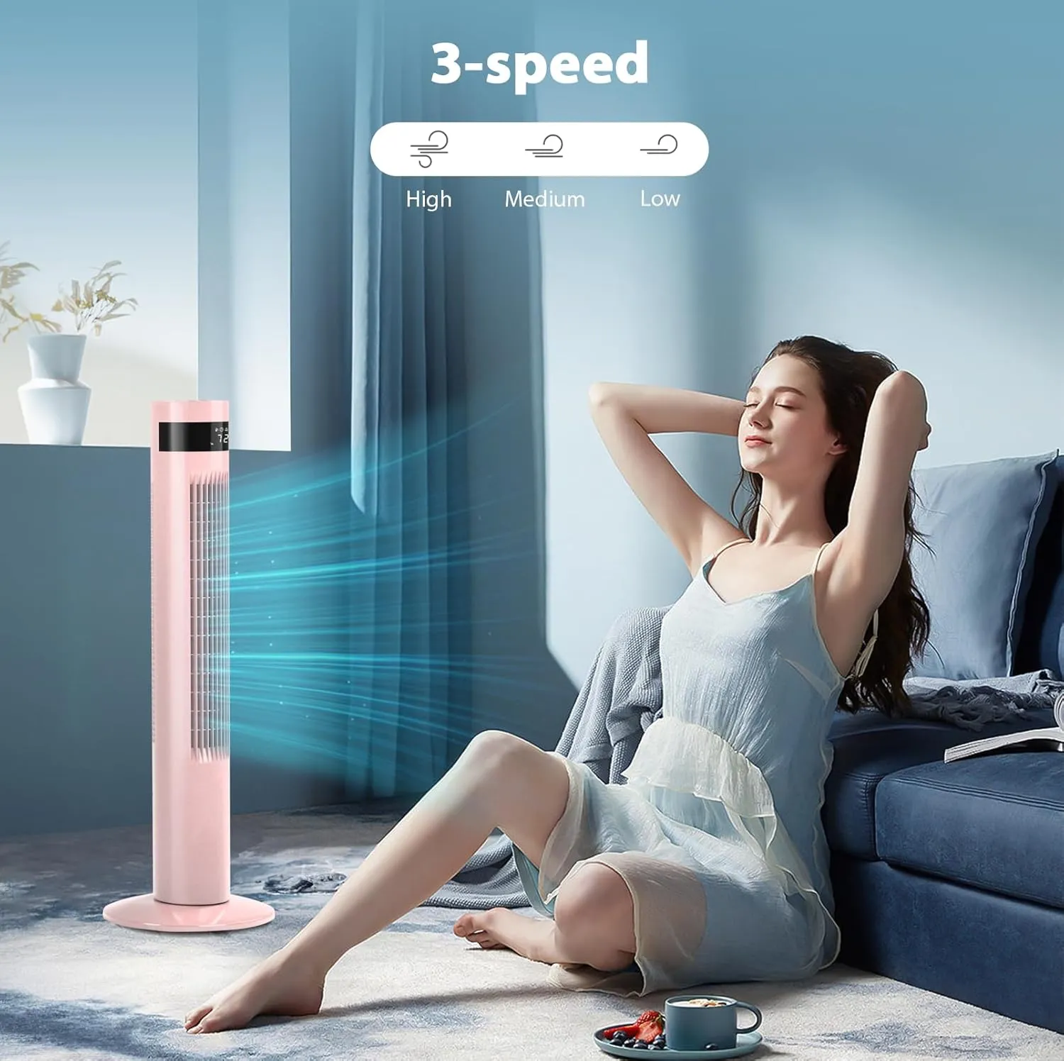 Antarctic Star Tower Fan Portable Floor Fans 85Oscillating Fan 36'' Quiet Cooling 12H Timer Remote Control Standing Bladeless Electric 3 Speeds Wind 3 Modes Bedroom Office(36 inch, Pink)