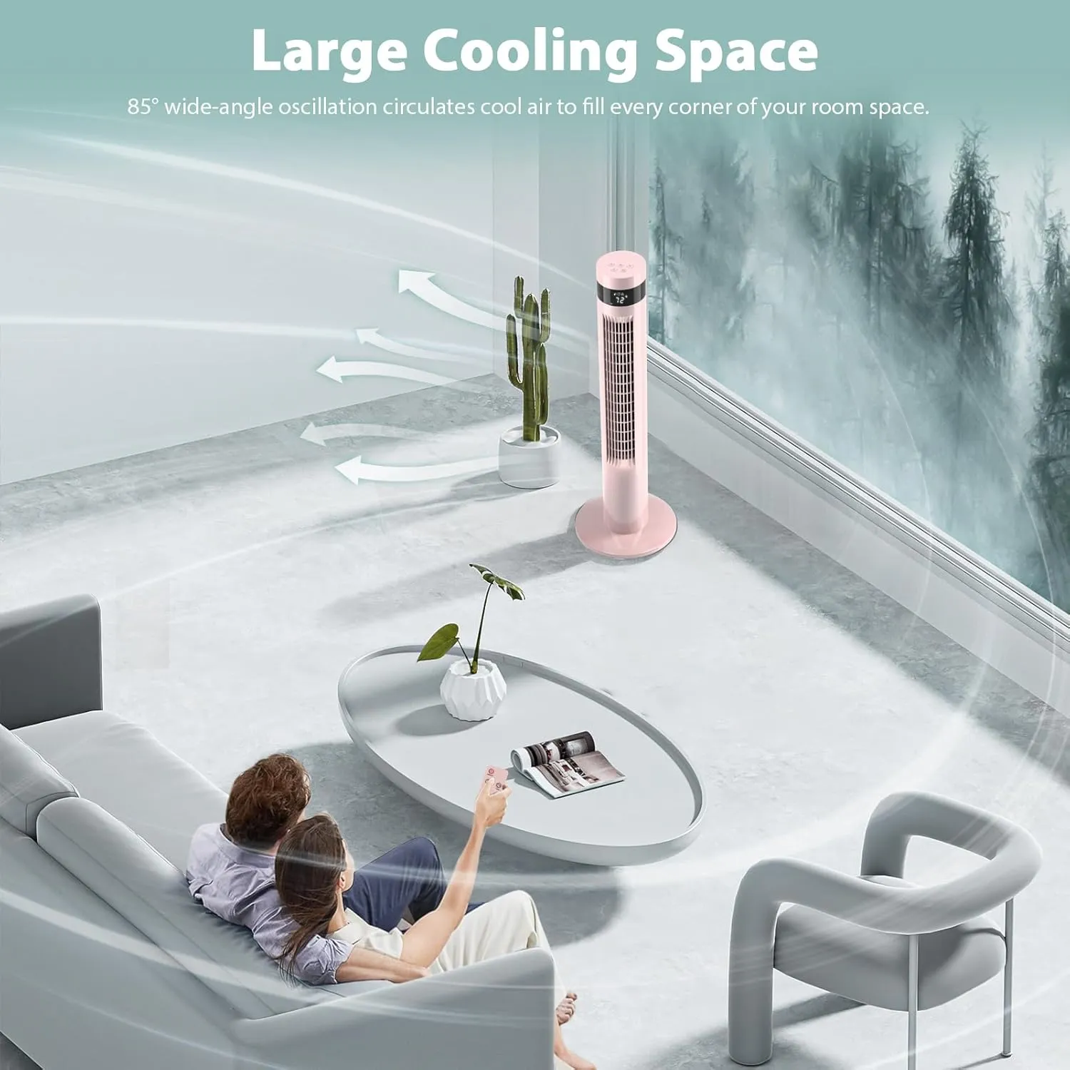 Antarctic Star Tower Fan Portable Floor Fans 85Oscillating Fan 36'' Quiet Cooling 12H Timer Remote Control Standing Bladeless Electric 3 Speeds Wind 3 Modes Bedroom Office(36 inch, Pink)