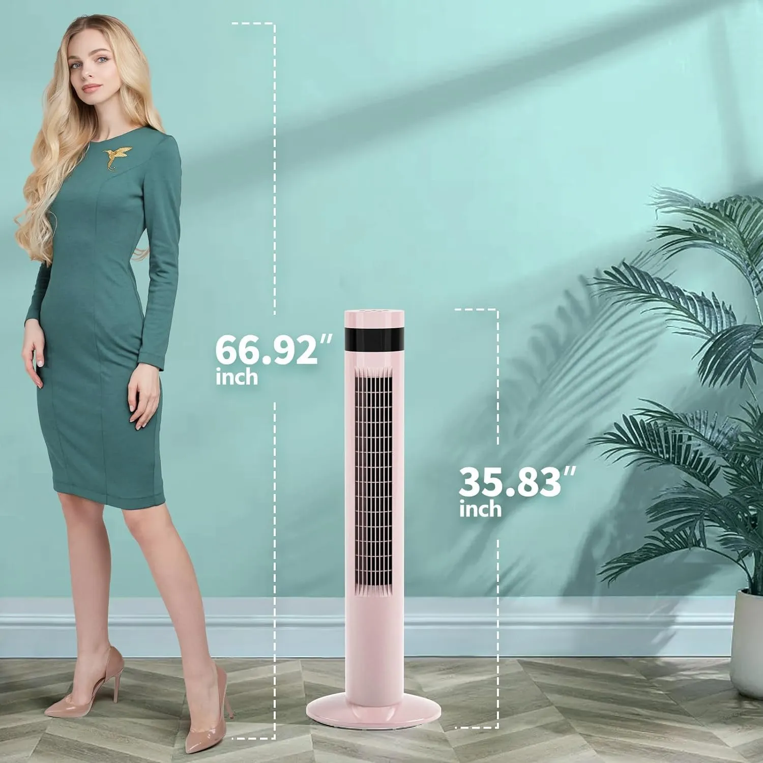 Antarctic Star Tower Fan Portable Floor Fans 85Oscillating Fan 36'' Quiet Cooling 12H Timer Remote Control Standing Bladeless Electric 3 Speeds Wind 3 Modes Bedroom Office(36 inch, Pink)
