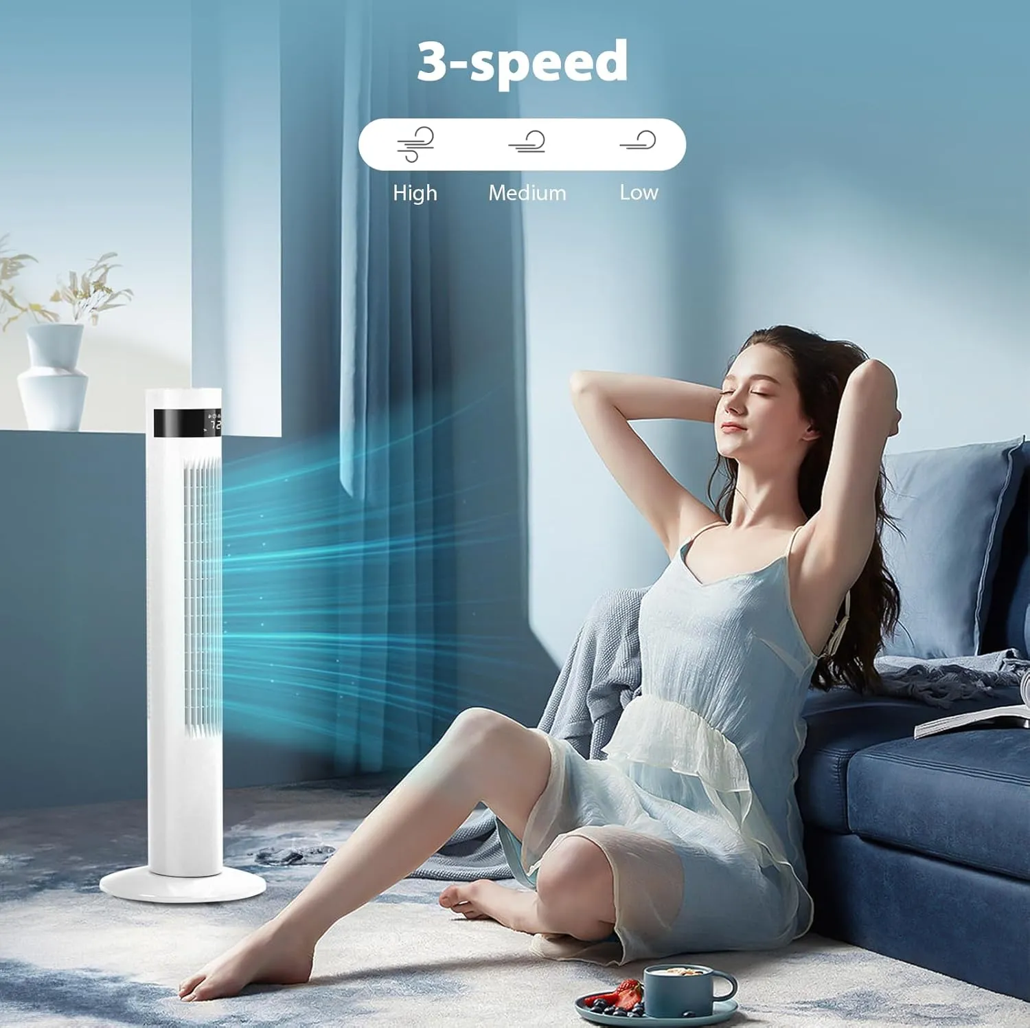 Antarctic Star Tower Fan Portable Floor Fans 85Oscillating Fan 36'' Quiet Cooling 12H Timer Remote Control Standing Bladeless Electric 3 Speeds Wind 3 Modes Bedroom Office(36 inch, White)