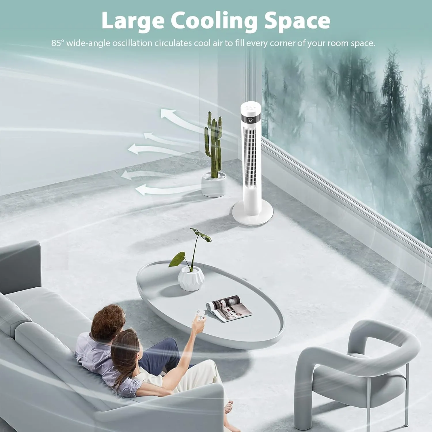 Antarctic Star Tower Fan Portable Floor Fans 85Oscillating Fan 36'' Quiet Cooling 12H Timer Remote Control Standing Bladeless Electric 3 Speeds Wind 3 Modes Bedroom Office(36 inch, White)