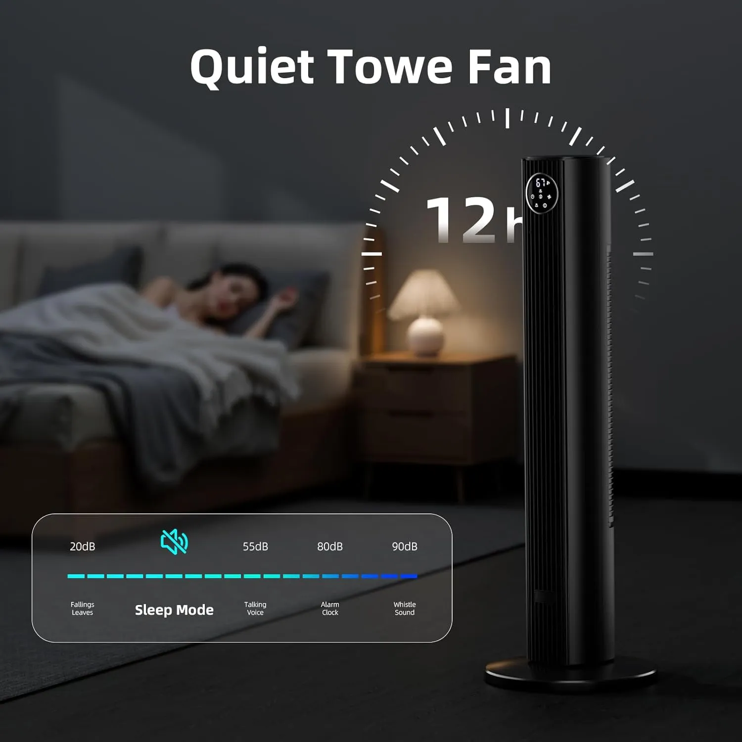 Antarctic Star Tower Fan Portable Floor Fans 85Oscillating Fan Quiet Cooling 12H Timer Remote Control Standing Bladeless Electric 3 Wind Speeds 4 Modes Bedroom Office,35 inch, Black