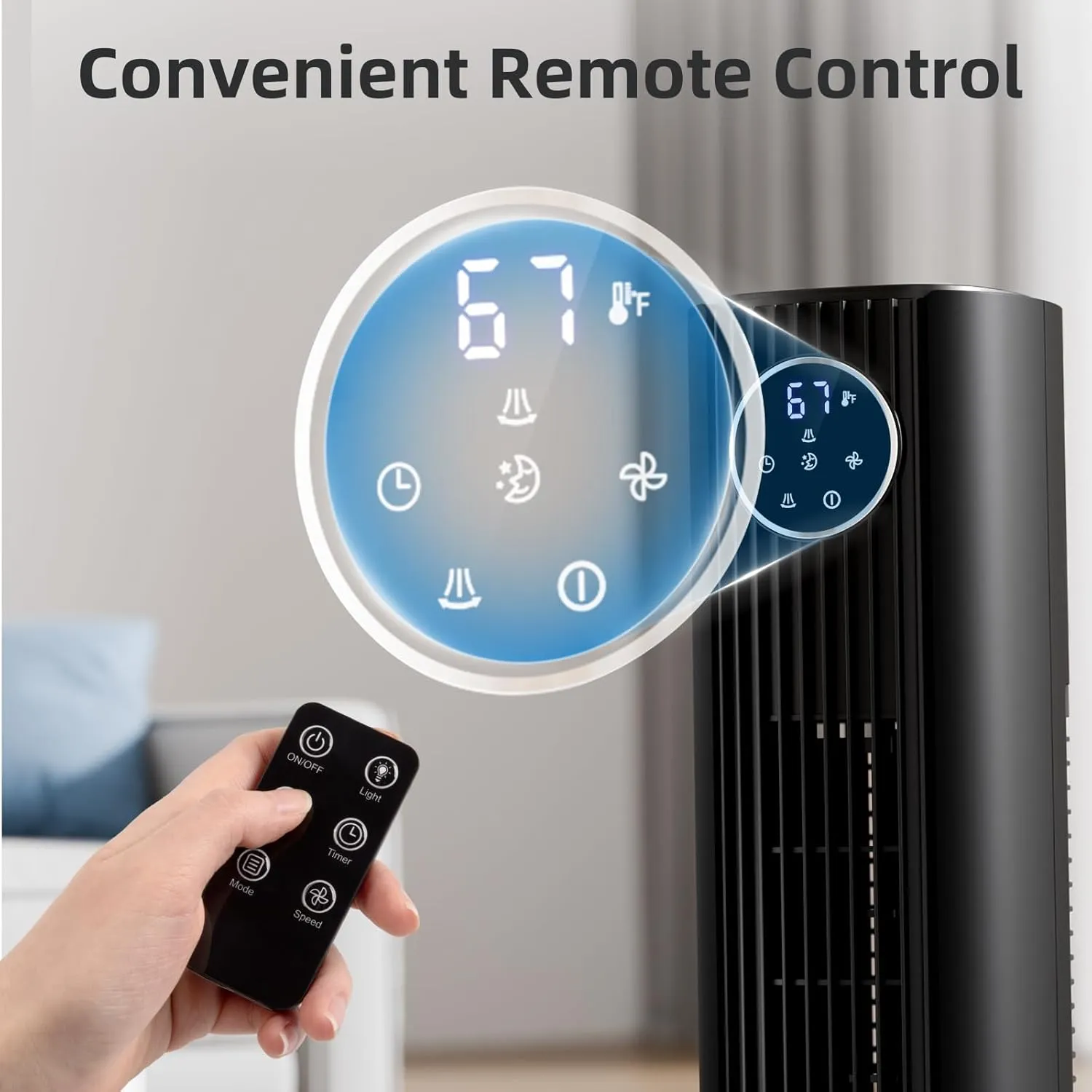 Antarctic Star Tower Fan Portable Floor Fans 85Oscillating Fan Quiet Cooling 12H Timer Remote Control Standing Bladeless Electric 3 Wind Speeds 4 Modes Bedroom Office,35 inch, Black