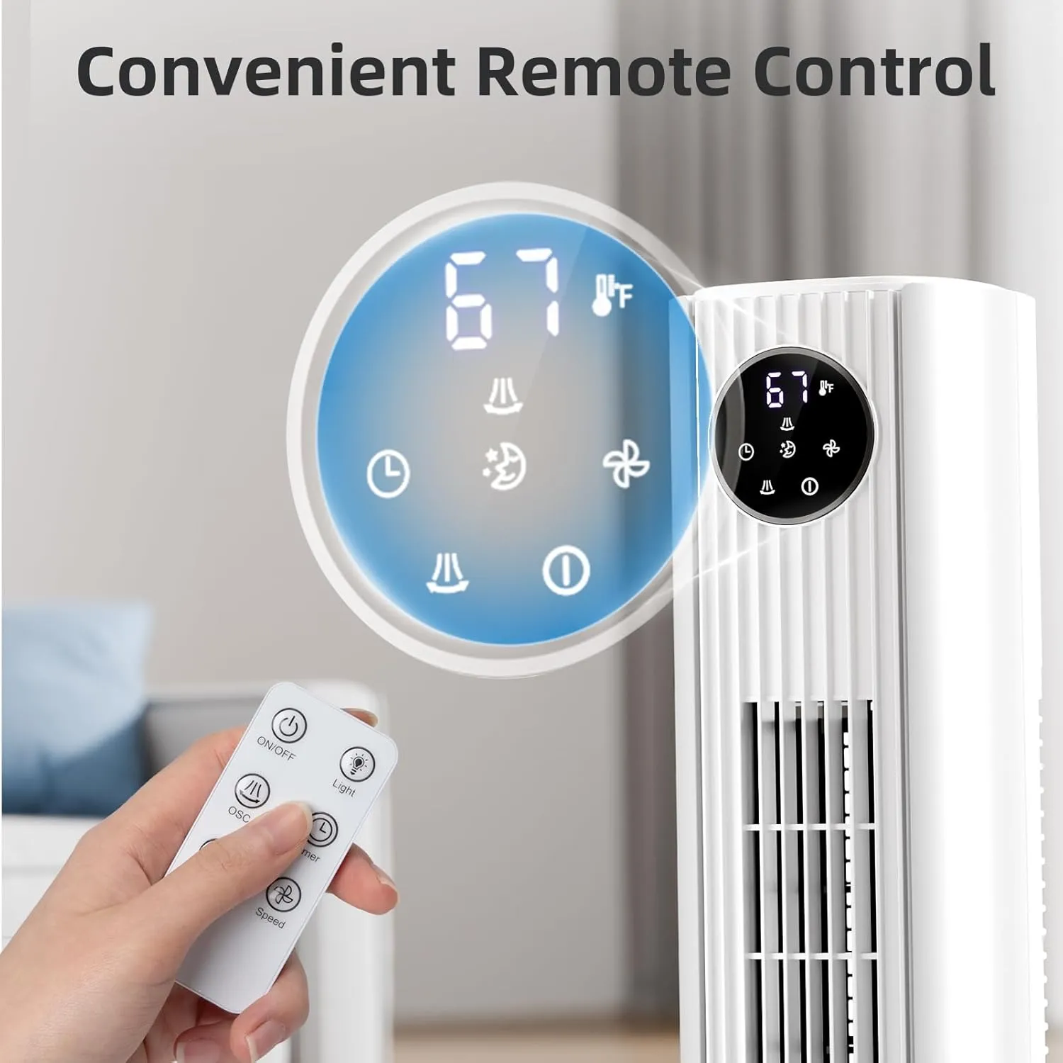 Antarctic Star Tower Fan Portable Floor Fans 85Oscillating Fan Quiet Cooling 12H Timer Remote Control Standing Bladeless Electric 3 Wind Speeds 4 Modes Bedroom Office,35 inch, White