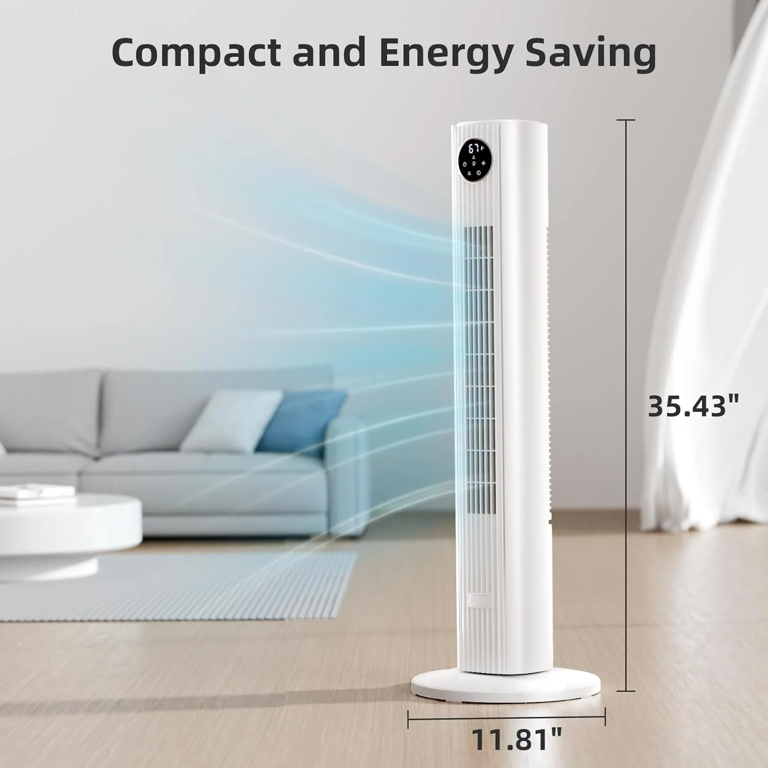 Antarctic Star Tower Fan Portable Floor Fans 85Oscillating Fan Quiet Cooling 12H Timer Remote Control Standing Bladeless Electric 3 Wind Speeds 4 Modes Bedroom Office,35 inch, White