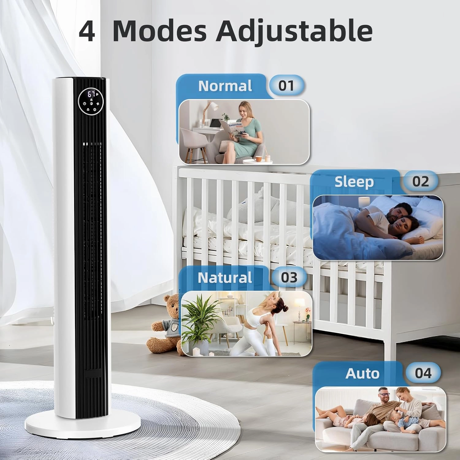 Antarctic Star Tower Fan Portable Floor Fans 85Oscillating Fan Quiet Cooling 12H Timer Remote Control Standing Bladeless Electric 3 Wind Speeds 4 Modes Bedroom Office,35 inch, Black White
