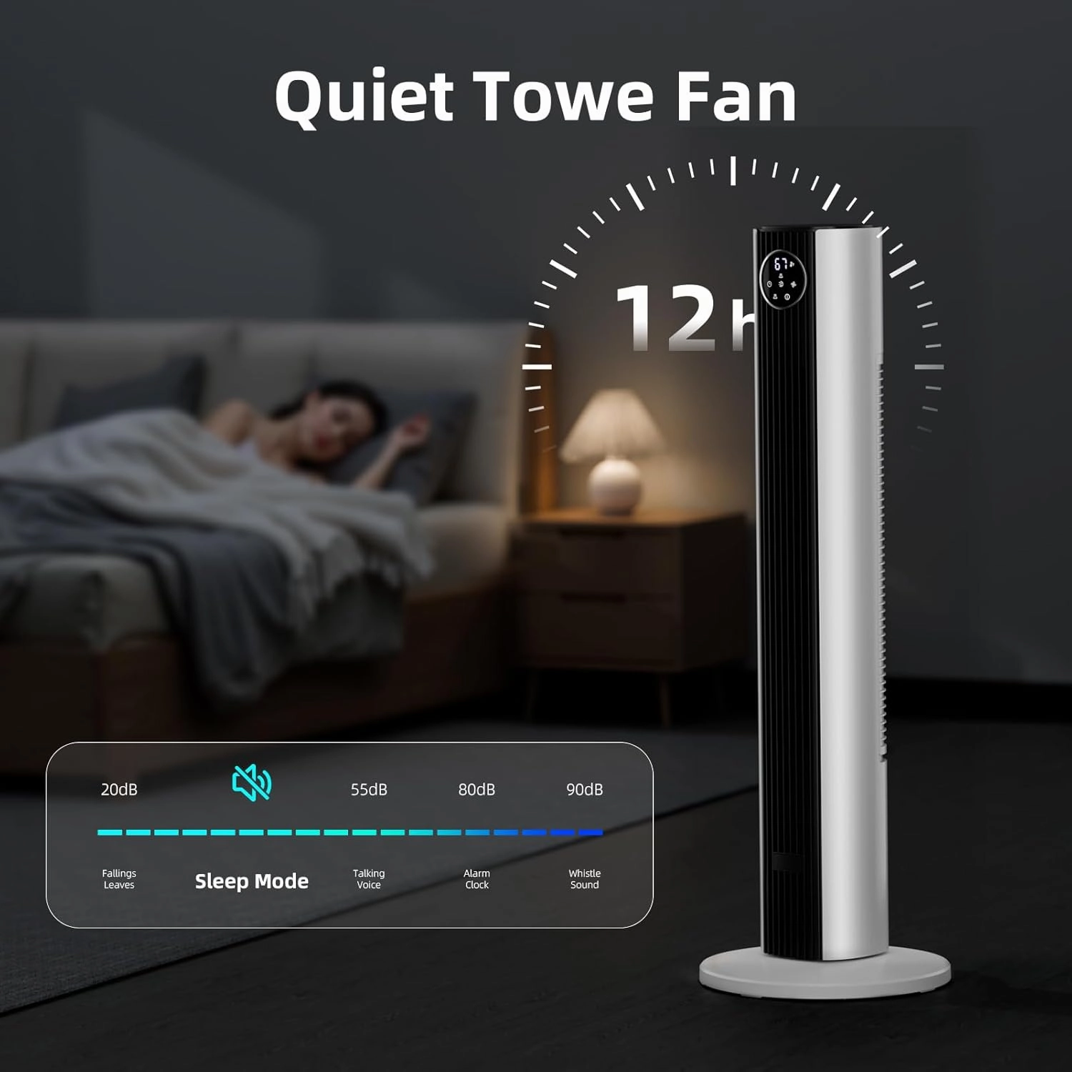 Antarctic Star Tower Fan Portable Floor Fans 85Oscillating Fan Quiet Cooling 12H Timer Remote Control Standing Bladeless Electric 3 Wind Speeds 4 Modes Bedroom Office,35 inch, Black White