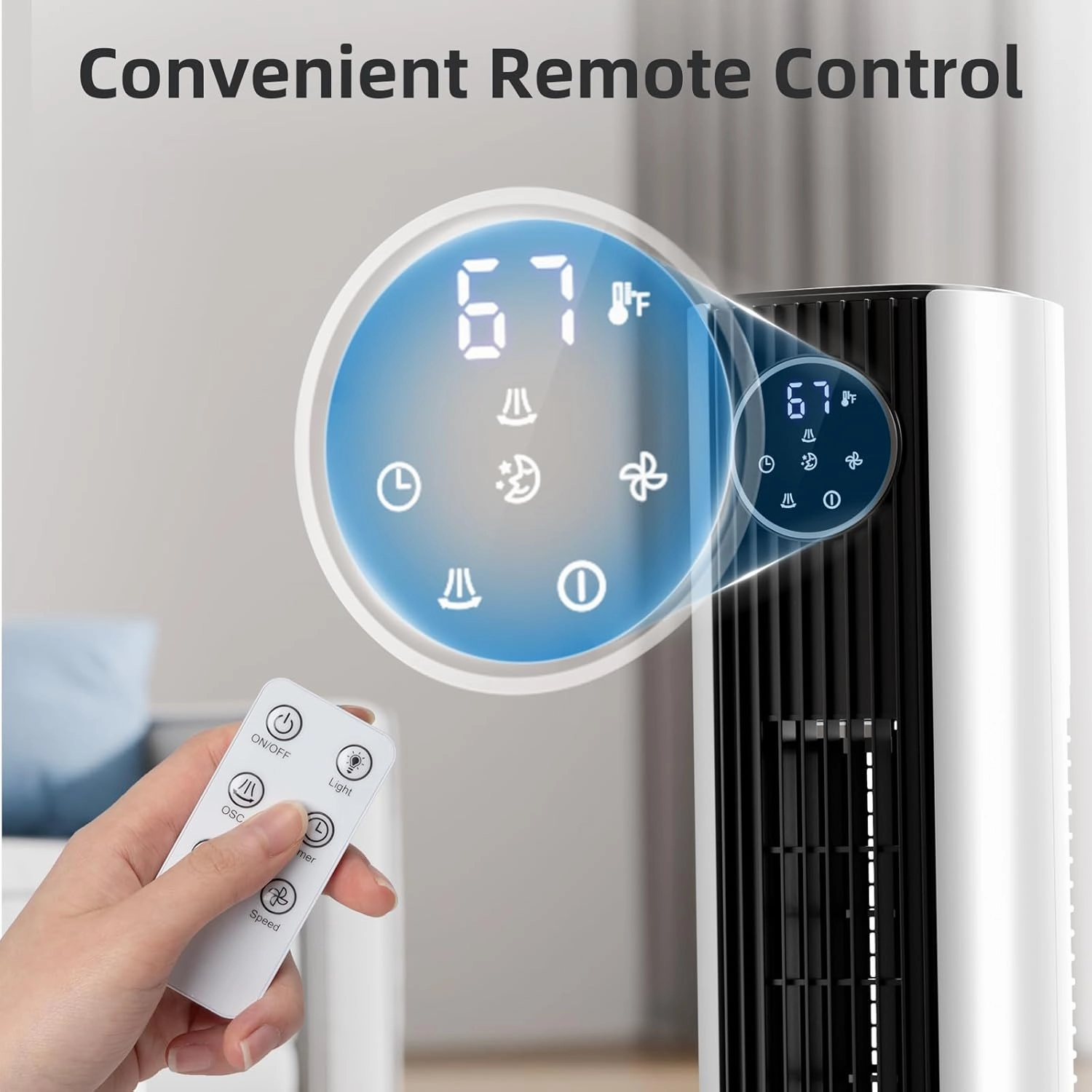 Antarctic Star Tower Fan Portable Floor Fans 85Oscillating Fan Quiet Cooling 12H Timer Remote Control Standing Bladeless Electric 3 Wind Speeds 4 Modes Bedroom Office,35 inch, Black White