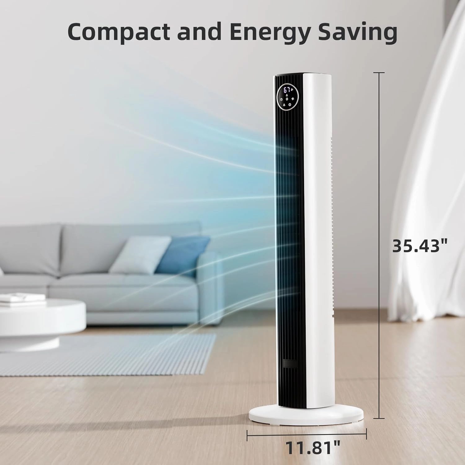 Antarctic Star Tower Fan Portable Floor Fans 85Oscillating Fan Quiet Cooling 12H Timer Remote Control Standing Bladeless Electric 3 Wind Speeds 4 Modes Bedroom Office,35 inch, Black White