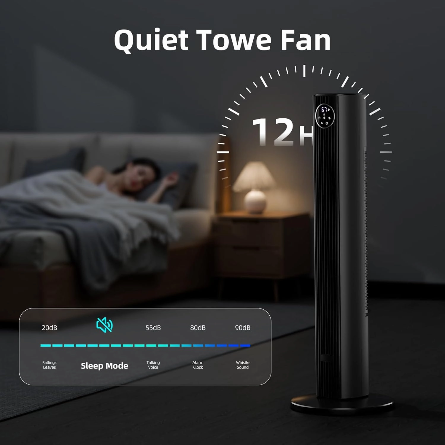 Antarctic Star Tower Fan Portable Floor Fans 85Oscillating Fan Quiet Cooling 12H Timer Remote Control Standing Bladeless Electric 3 Wind Speeds 4 Modes Bedroom Office,35 inch, Grey